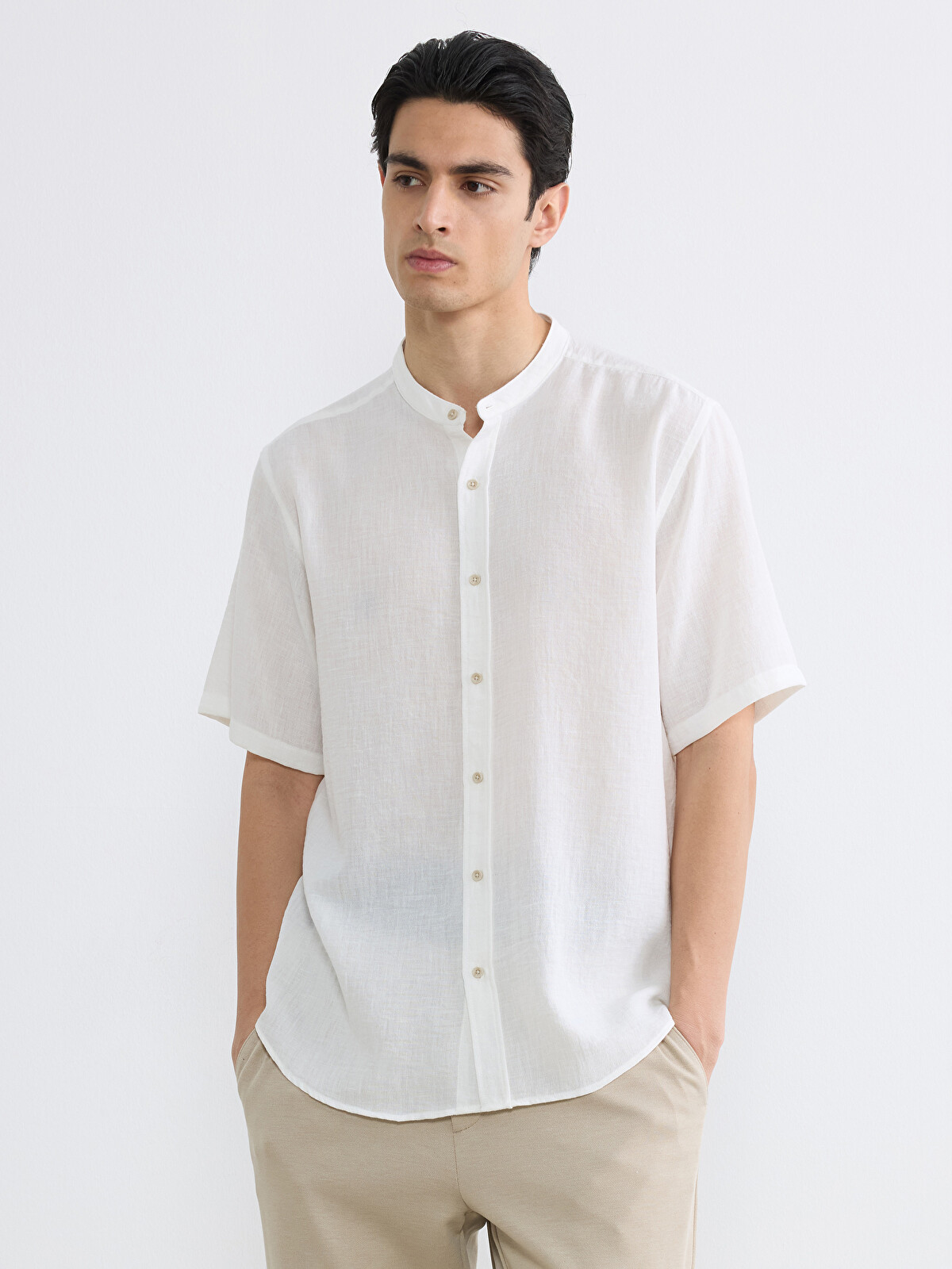 LCW Vision Regular Fit Grandad Collar Men's Basic Shirt - S6GE11Z8