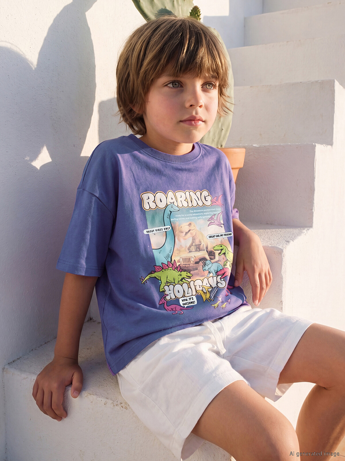 LCW Kids Mor Bisiklet Yaka Baskılı Erkek Çocuk Tişört - S6GF17Z1