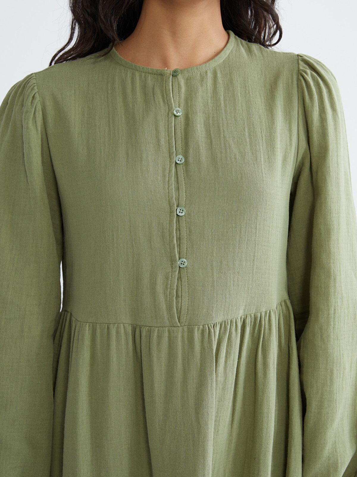 LCW Modest Balloon Sleeve Muslin Maxi Dress - S6GF89Z8-1MN | LC