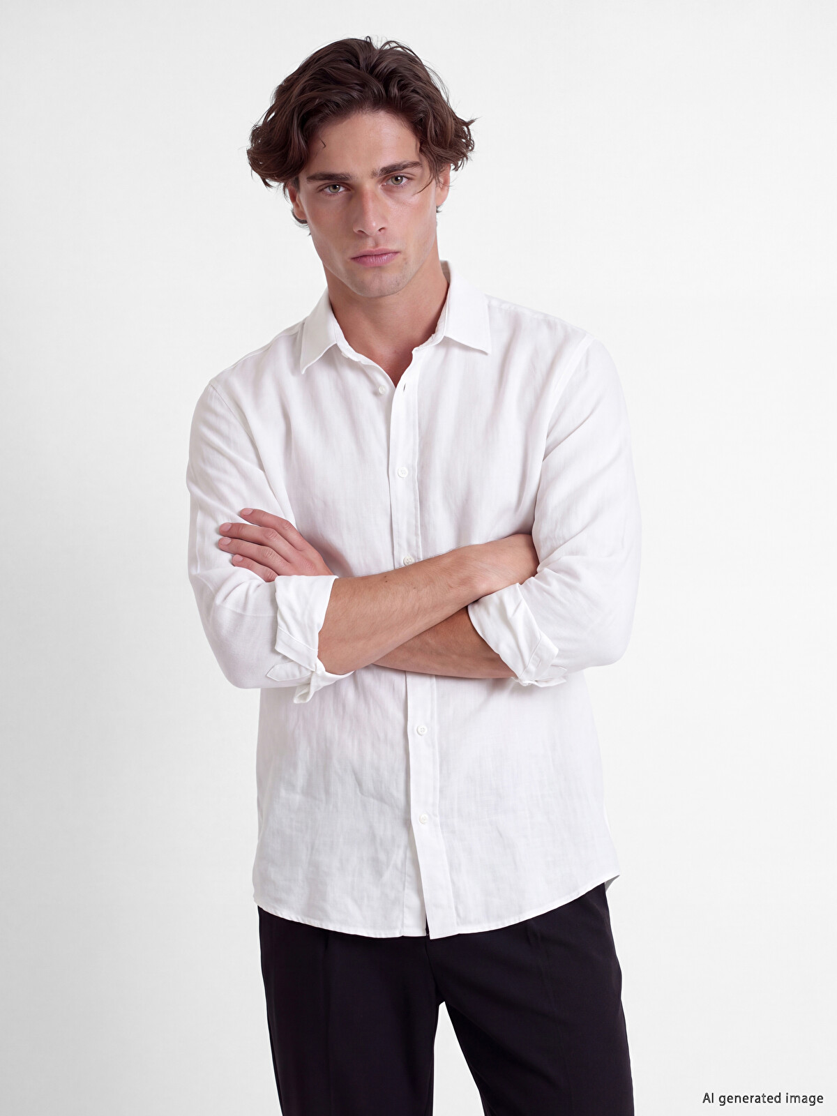 LCW Vision Regular Fit muška basic košulja od mešavine lana
