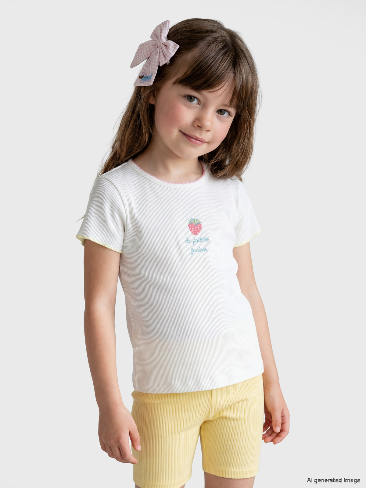 【7月】チロスケ LCW Kids Beyaz Kaşkorse Nakışlı Dar & Slim Kısa Kollu Kız Çocuk