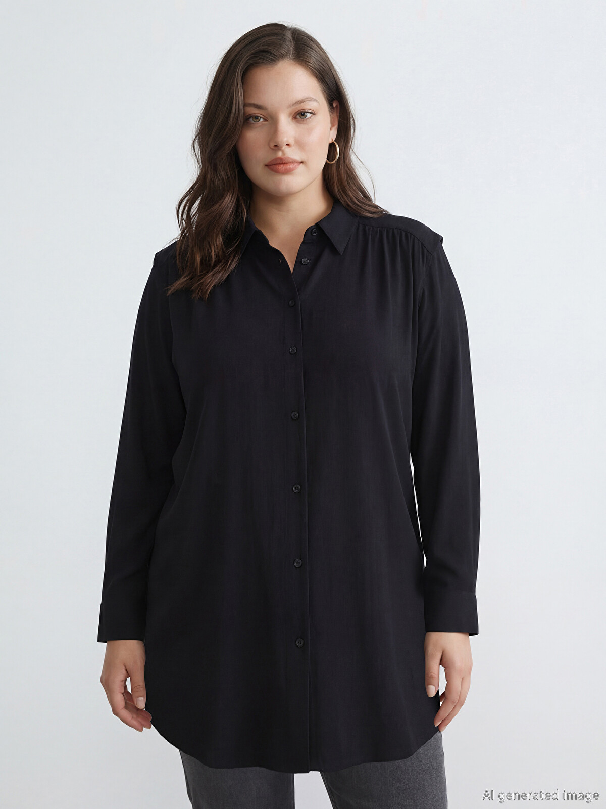 LCW Modest Gathered Oversize Women's Shirt Tunic - S6GR59Z8-CVL