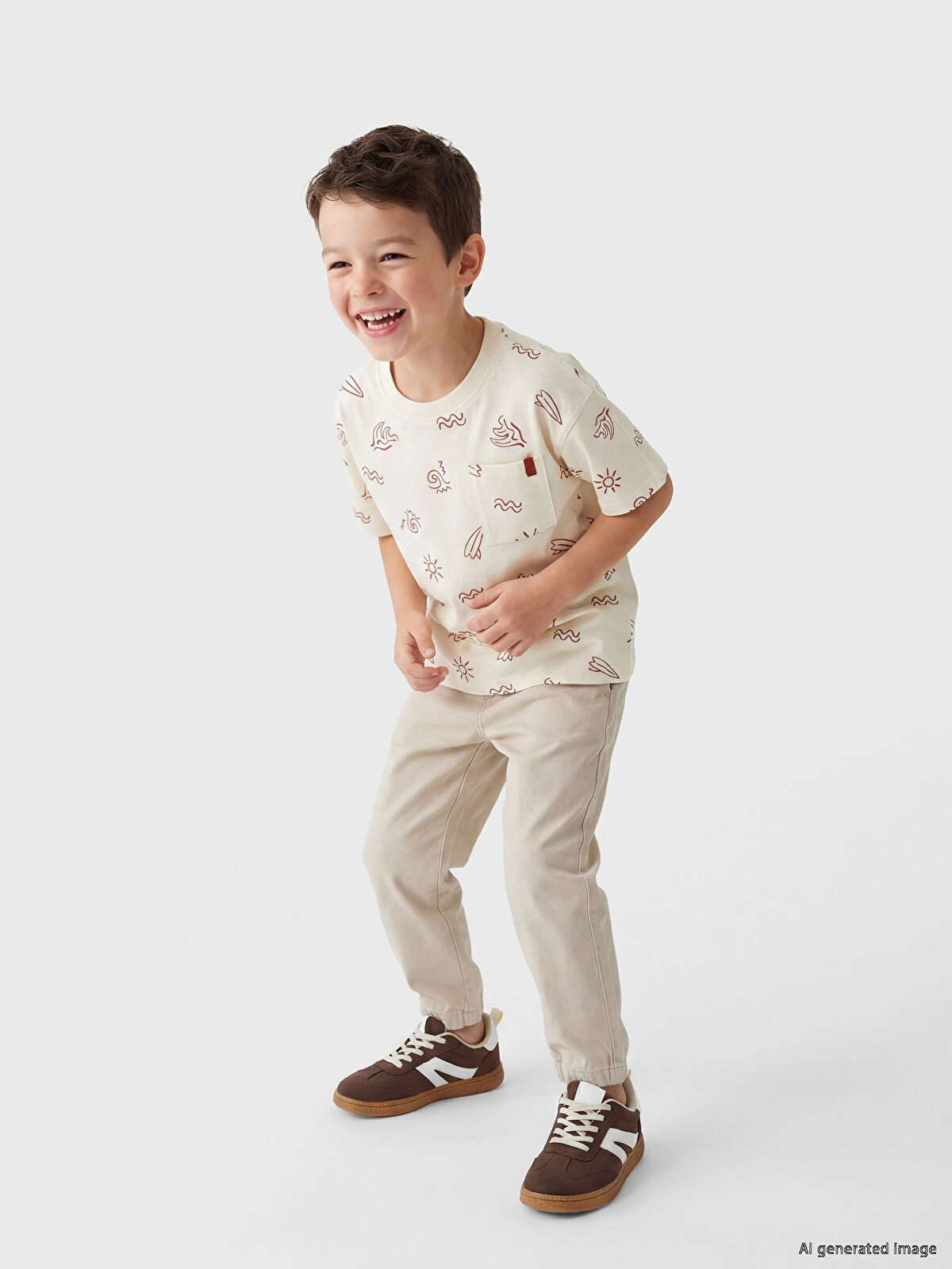 LCW Kids Bej Bisiklet Yaka Erkek Çocuk Tişört - S6GT15Z1-LQA | LCW