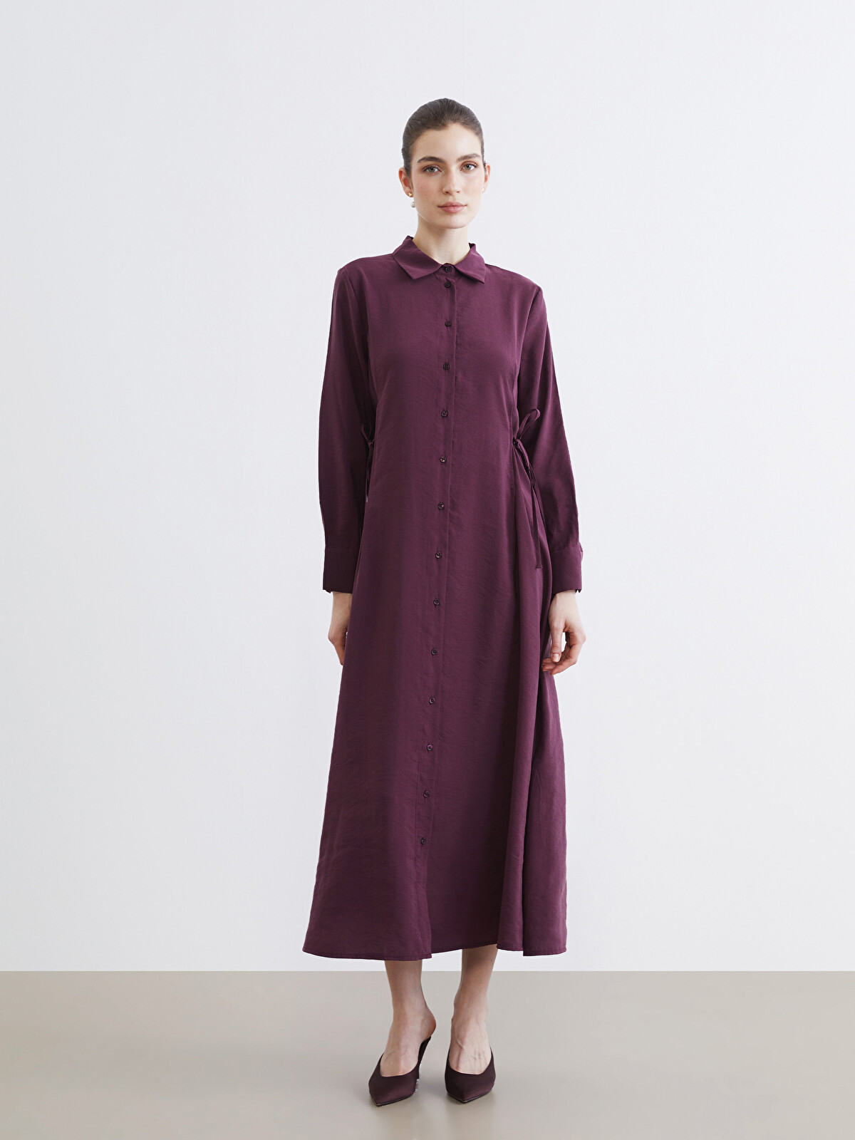 LCW Modest Fustan-këmishë me rrip nga përzierje modali
