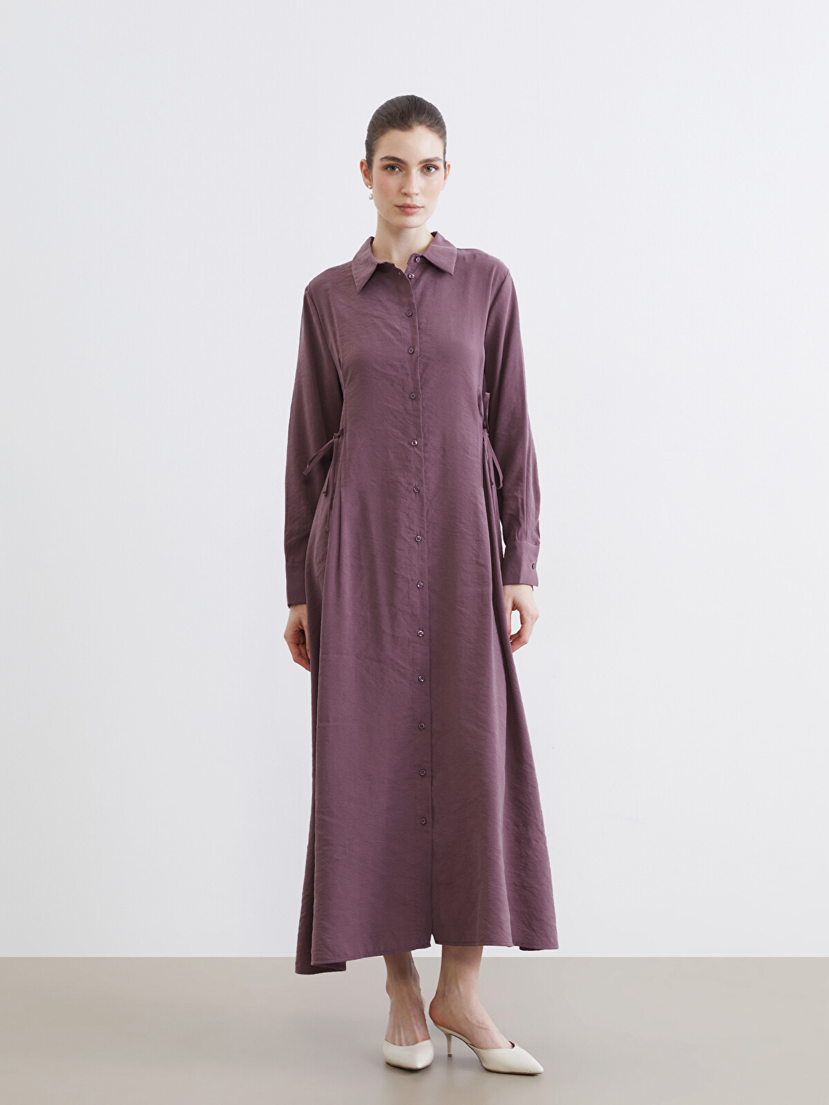 LCW Modest Fustan-këmishë me rrip nga përzierje modali