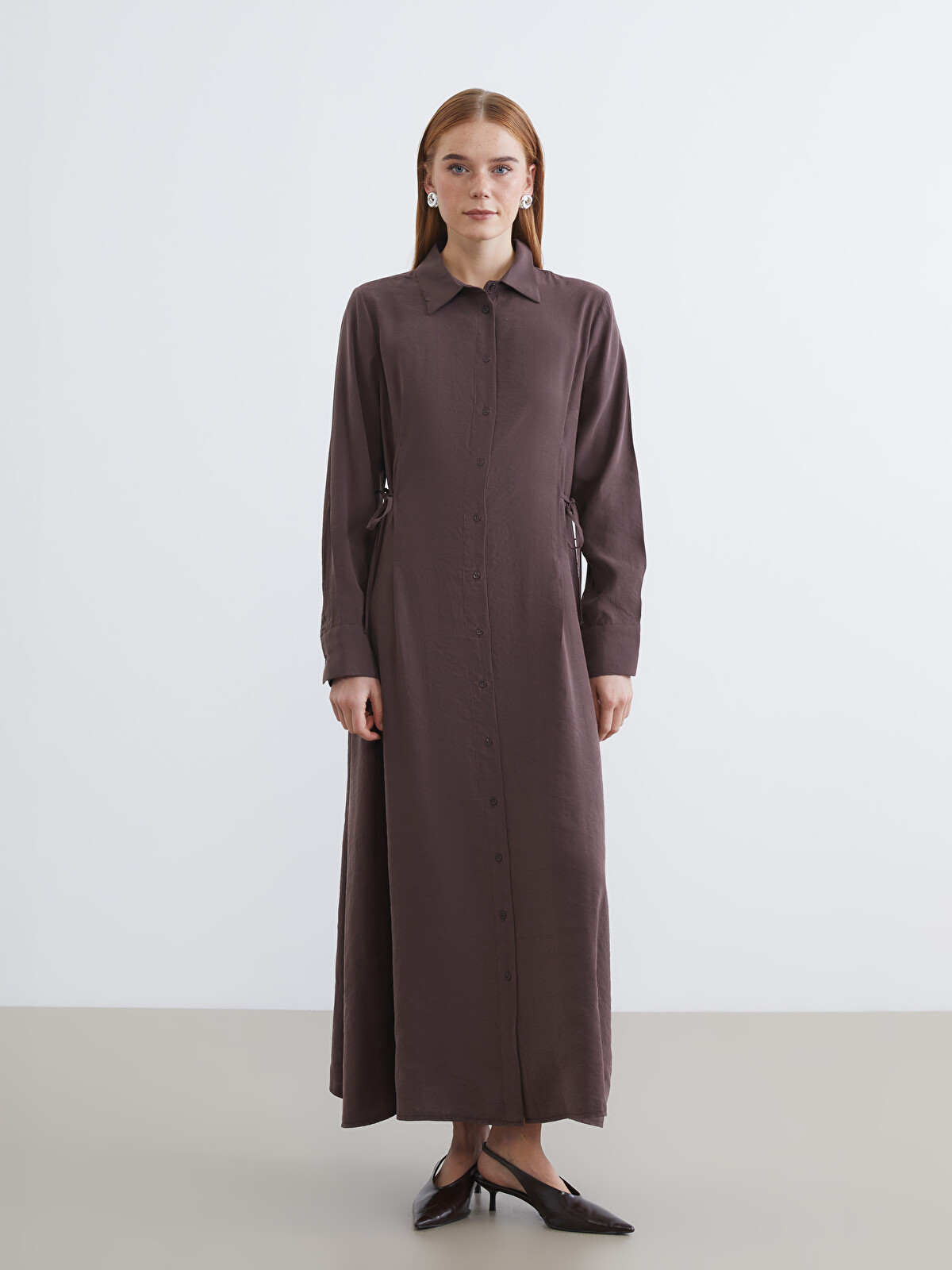 LCW Modest Waist Tie Modal Blend Shirt Dress