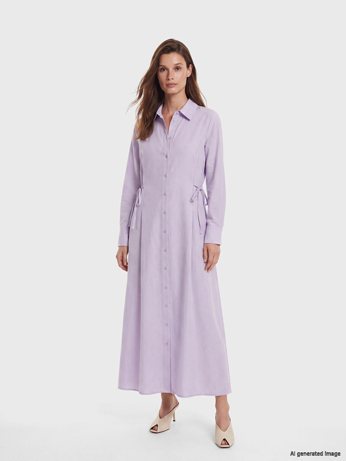 LCW Modest Waist Tie Modal Blend Shirt Dress