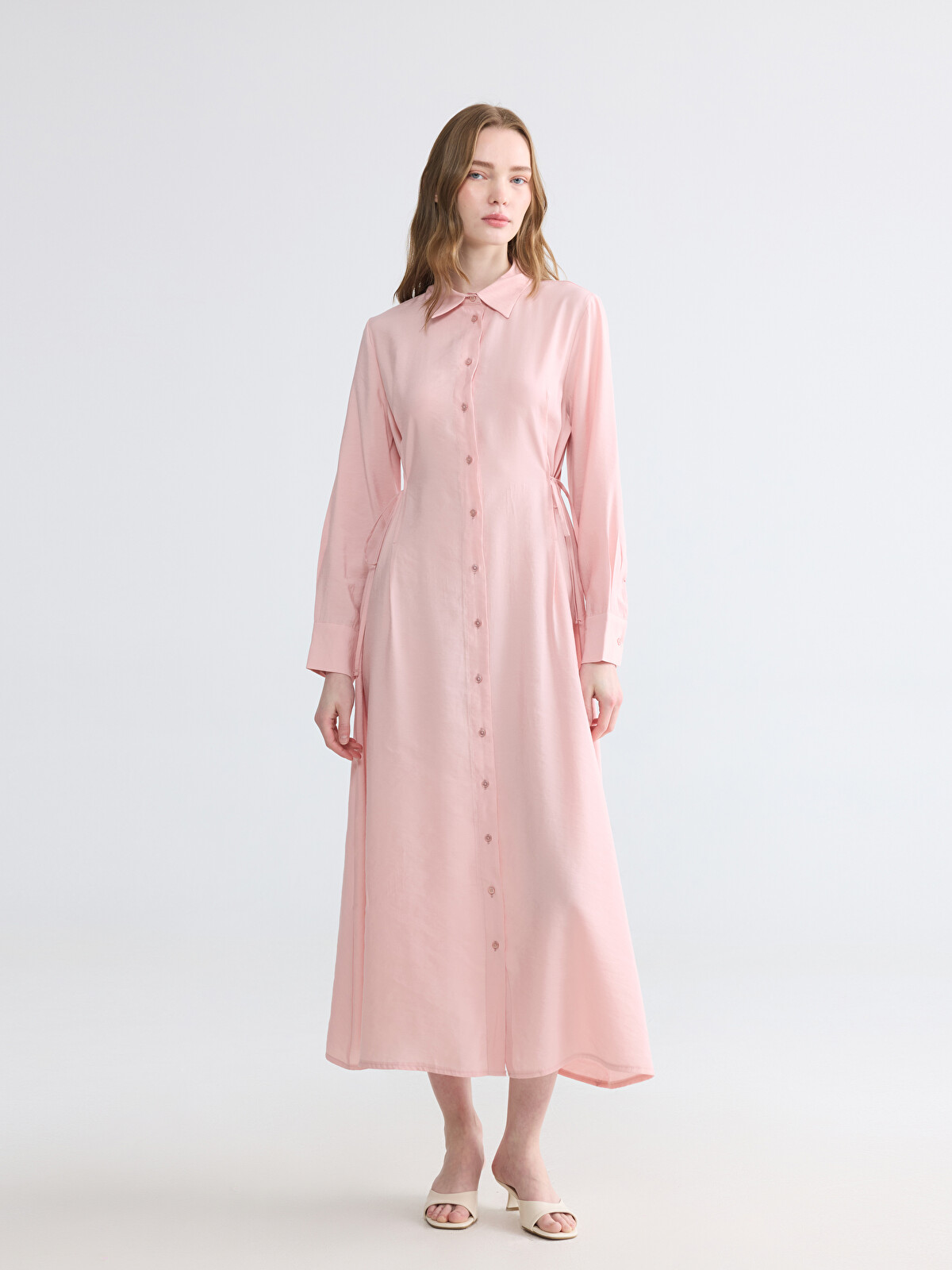 LCW Modest Fustan-këmishë me lidhje në bel nga përzierje modali