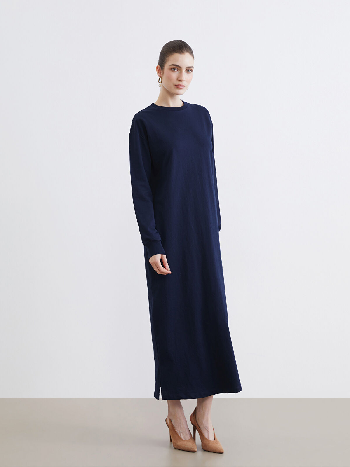 LCW Modest Lacivert Bisiklet Yaka Sweat Elbise - S6GV75Z8-ZPK | LCW