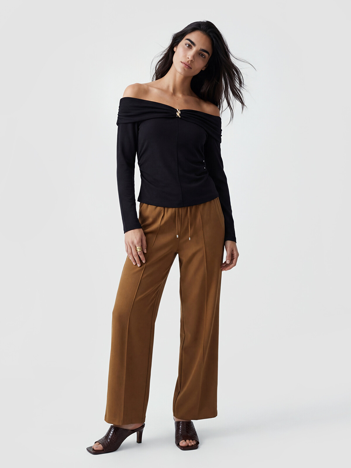LCW Vision Elastic Waist Wide Leg Women's Trousers - S6H601Z8-CYX
