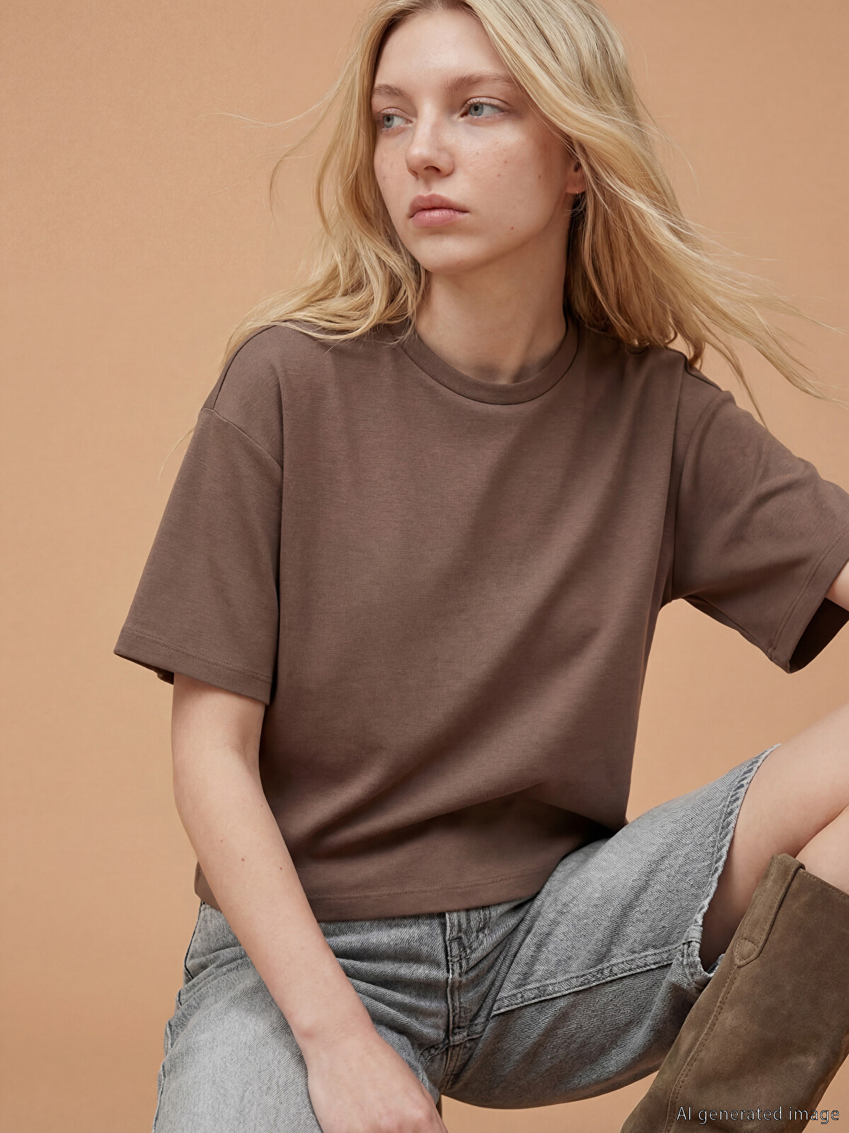 XSIDE Bisiklet Yaka Soft Touch Oversize Kadın Tişört