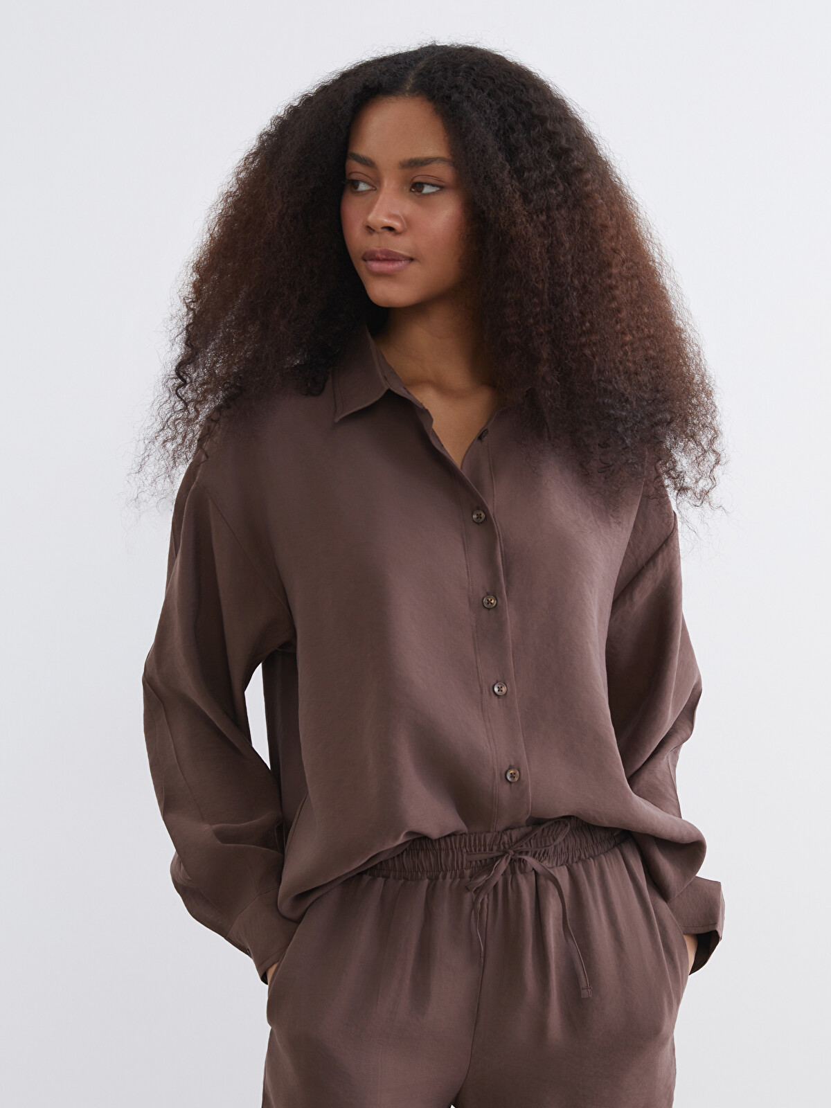 XSIDE Oversize Modal Blend Women's Shirt - S6H700Z8-K41 | LC Waikiki