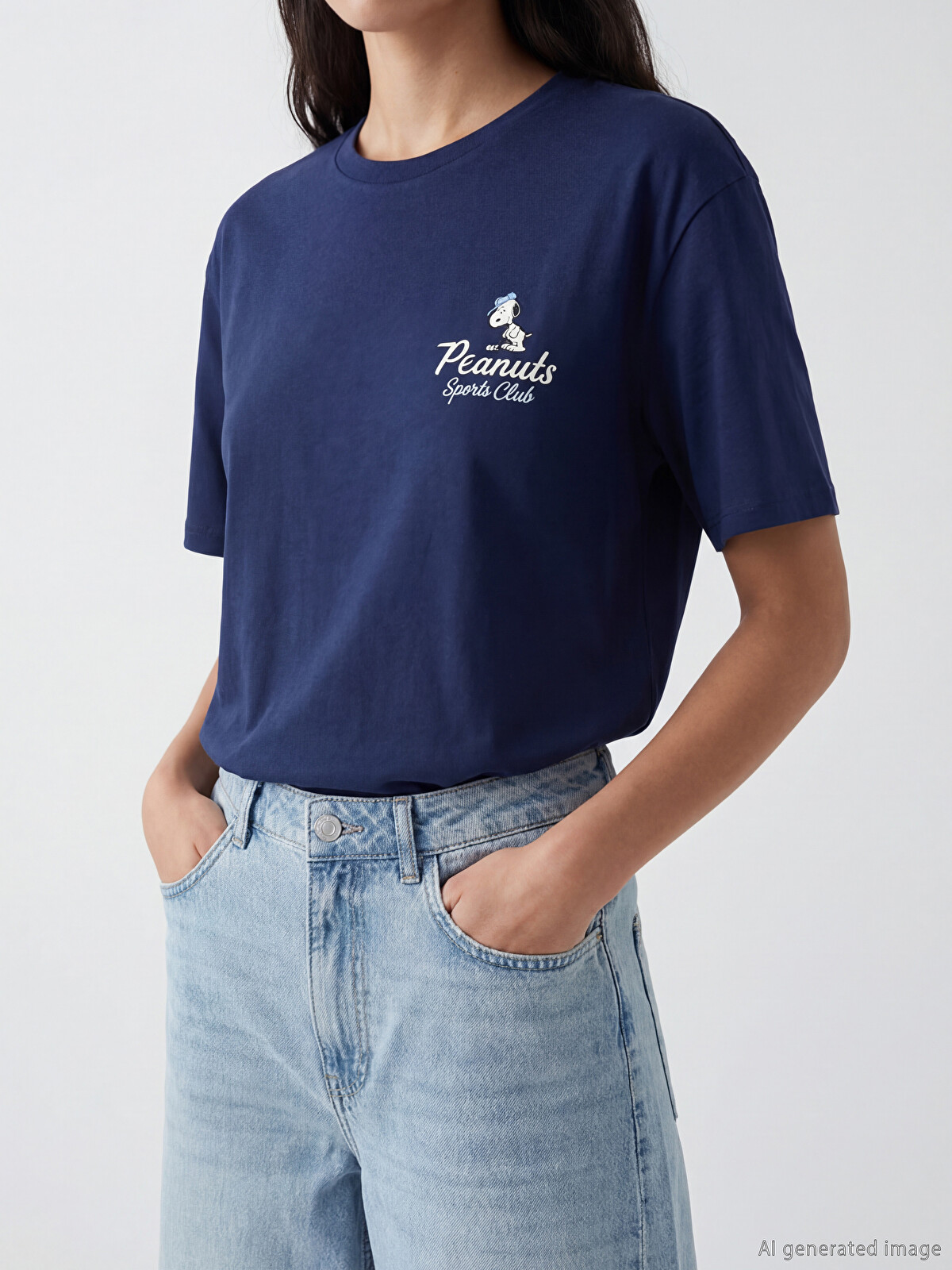 XSIDE Bisiklet Yaka Snoopy Baskılı Kadın Tişört - S6H857Z8-CRP