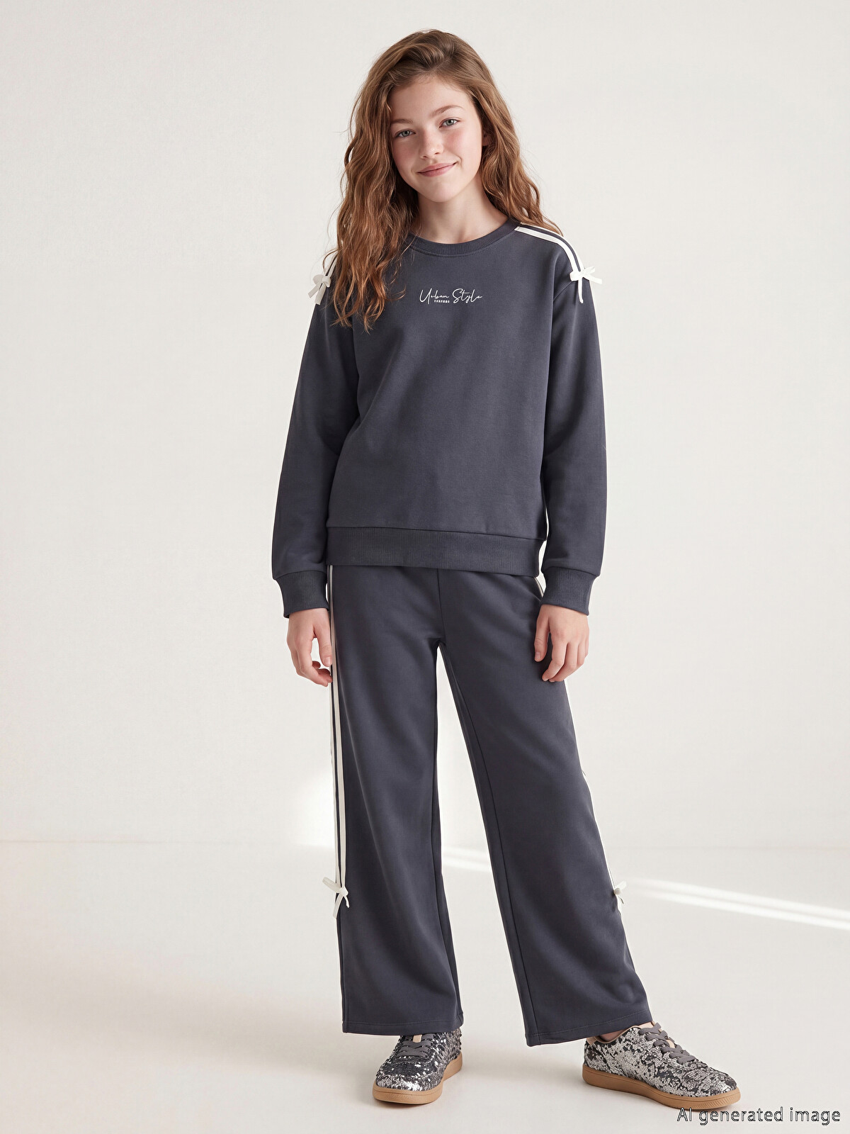 son and daughter クロシェ セットアップ 5-6y LCW Kids Antrasit Fiyonk Detaylı Kız Çocuk Eşofman Takım