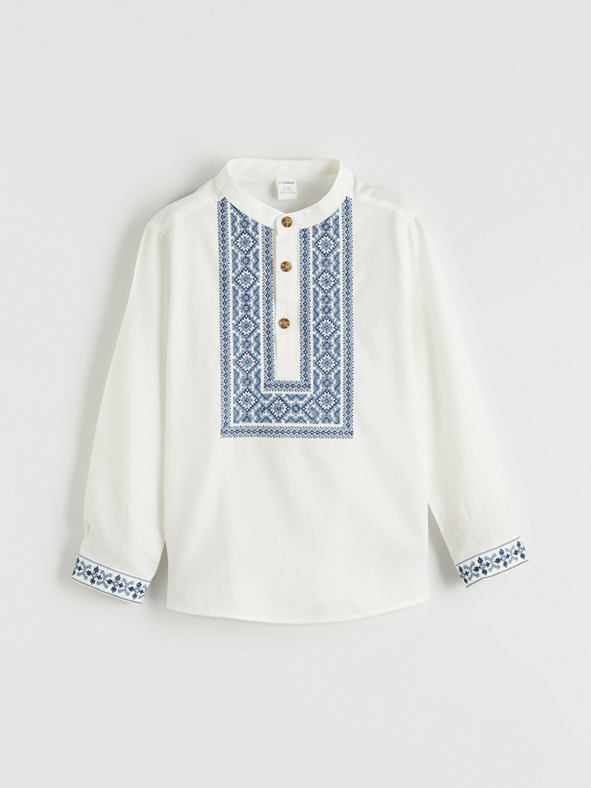 LCW Kids Grandad Collar Boys' Embroidered Poplin Shirt - S6HE54Z1