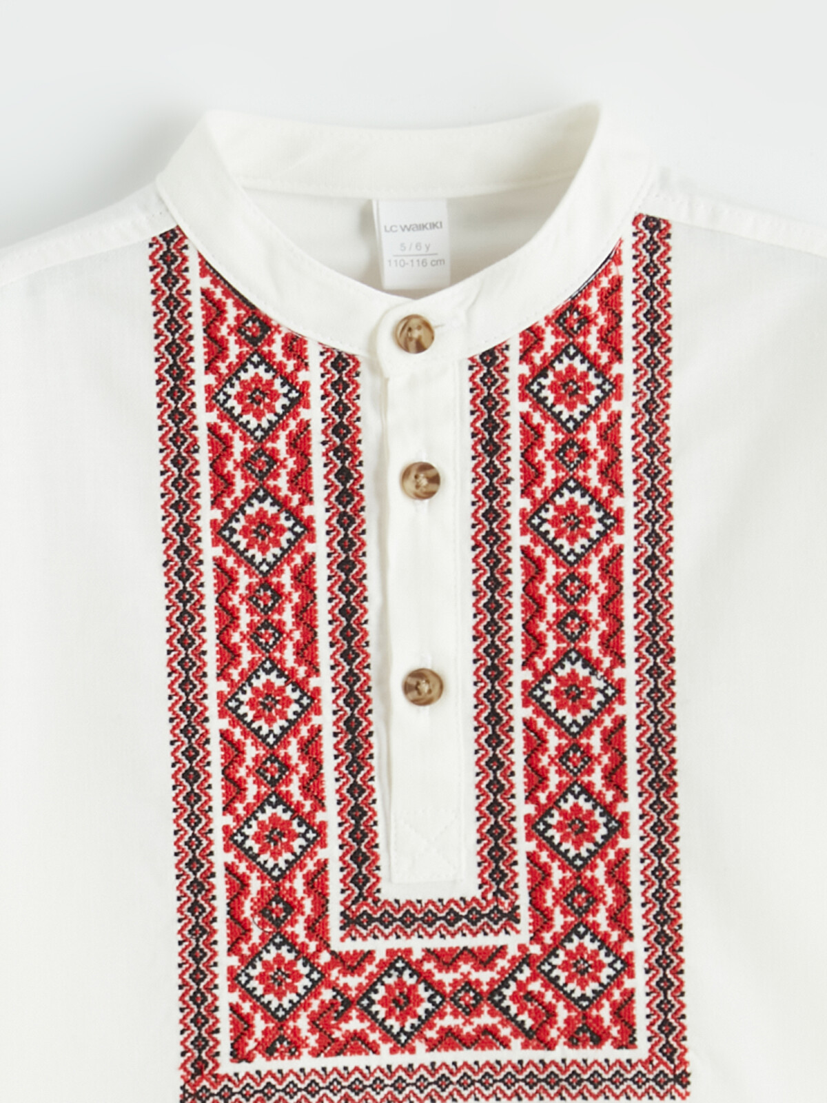 LCW Kids Grandad Collar Baby Boys' Embroidered Poplin Shirt