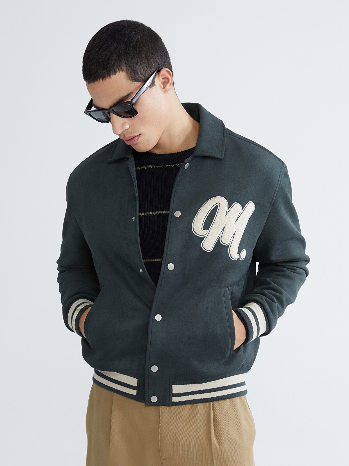 O*i様 8gshootQUILTING PULLOVER JACKET & P XSIDE Чоловіча Куртка Вільного Крою З Вишитої Замші - S6HK50Z8-P0Z
