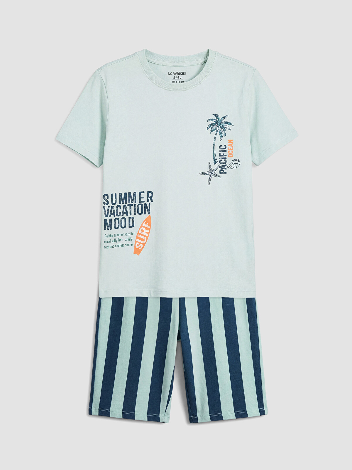 LCW Kids Yeşil Bisiklet Yaka Erkek Çocuk Şortlu Pijama Takımı