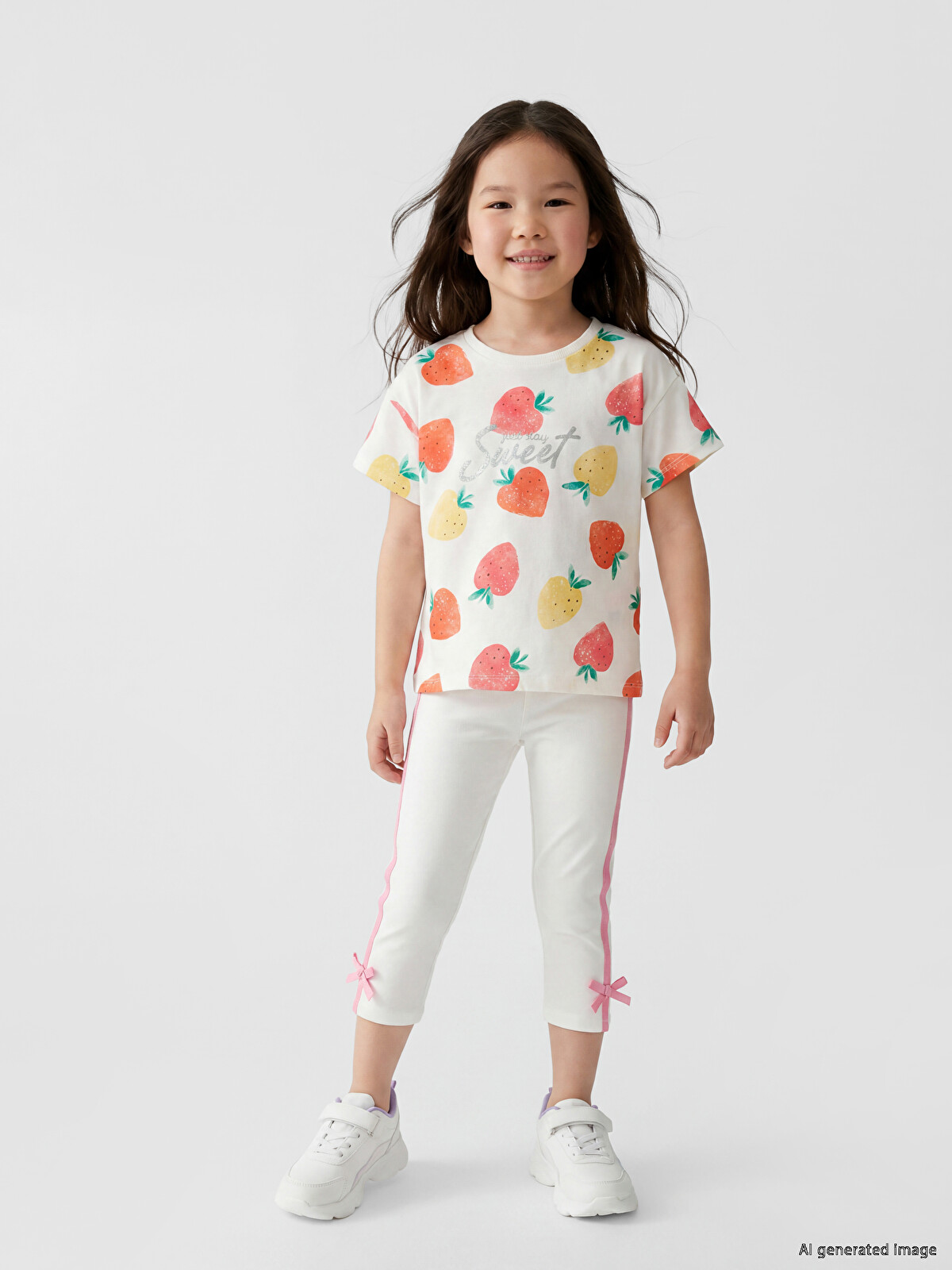 LCW Kids Girls' Leggings with Side Stripe and Bow Detail