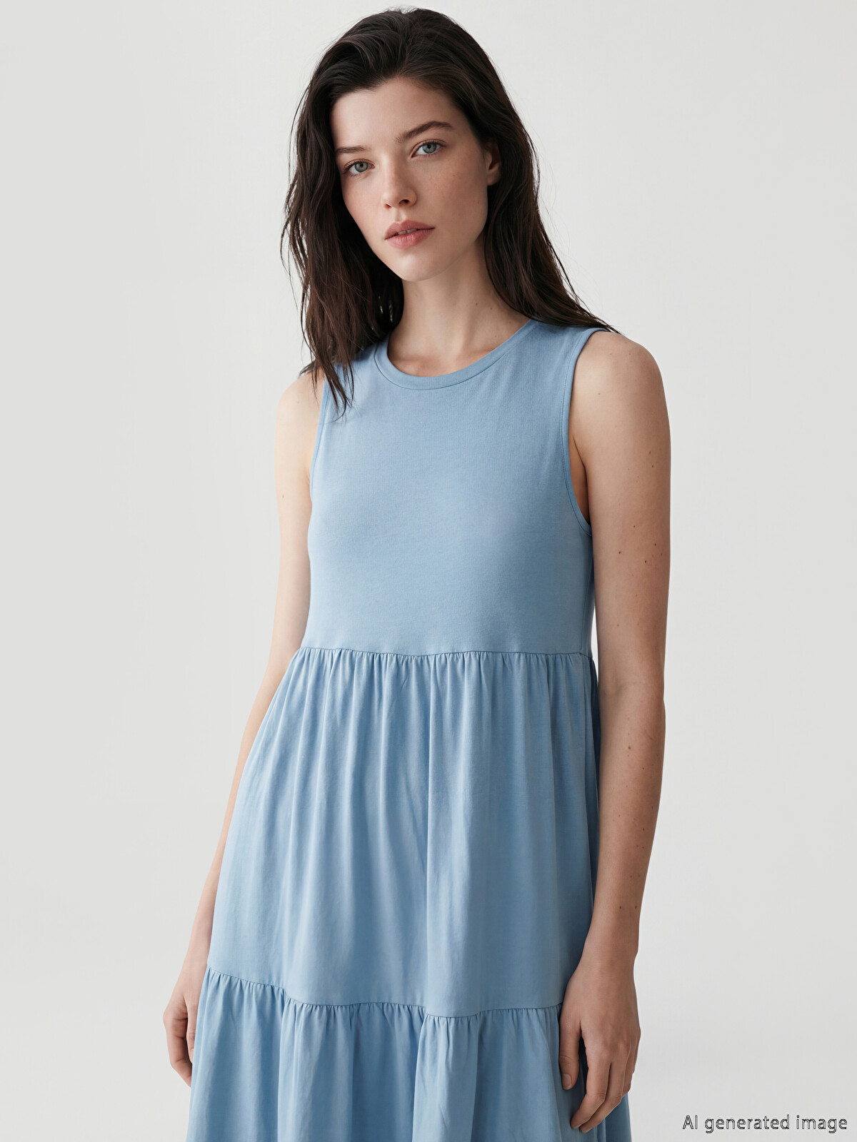 LCW Comfort Crew Neck Layered Dress - S6HQ45Z8-QZA | LC Waikiki