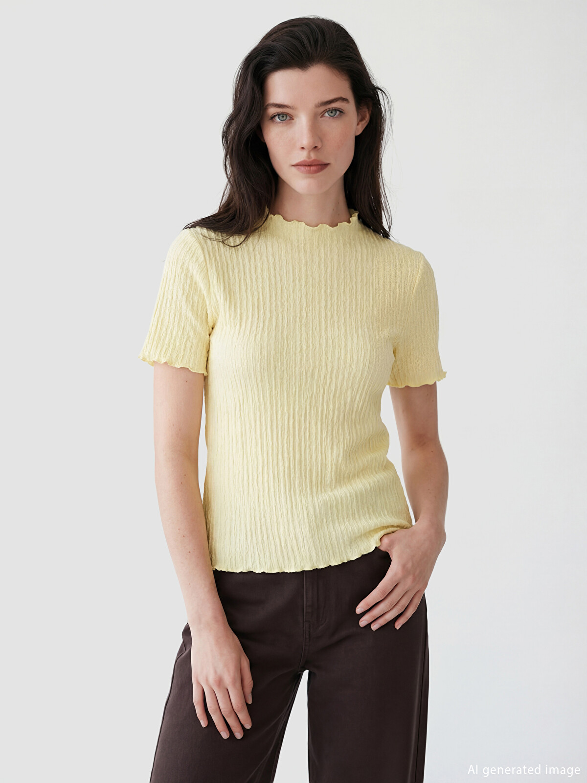 LCW Comfort Tricou Texturat pentru Femei cu Guler Încrețit Tip