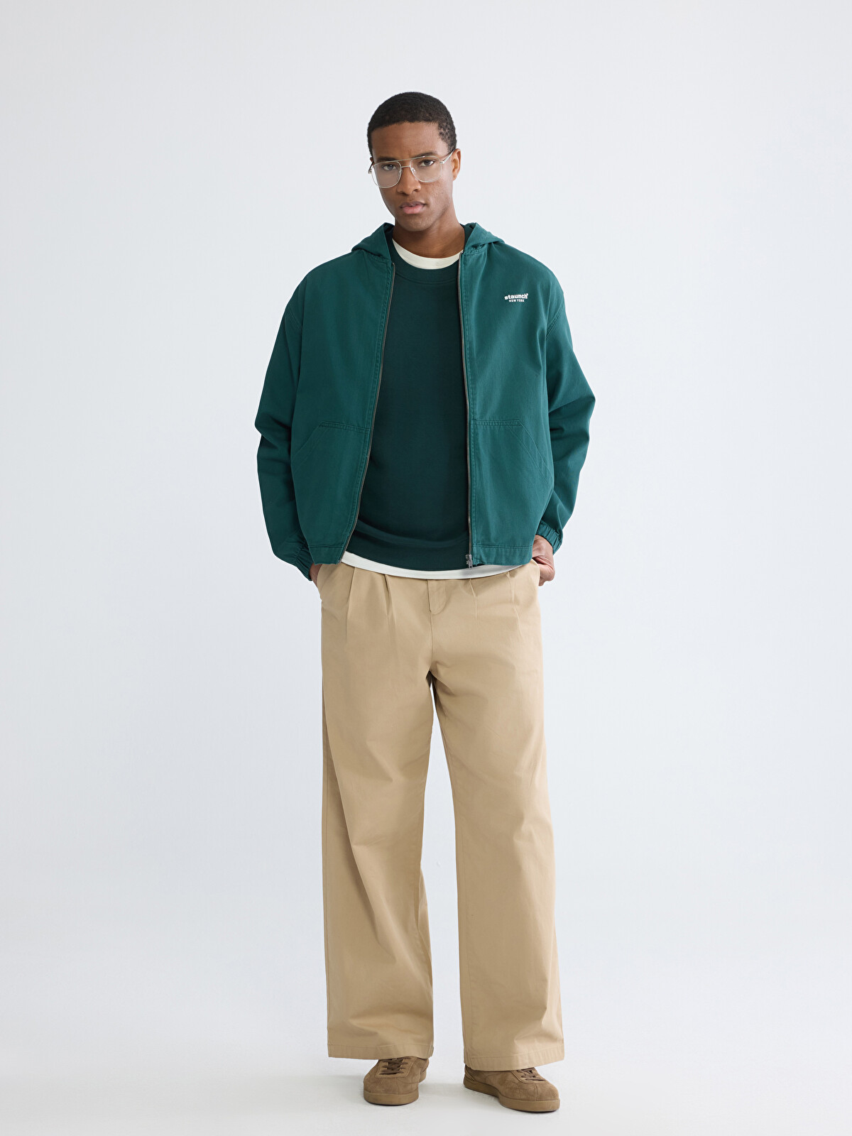 XSIDE Yeşil Loose Fit NYC Baskılı Erkek Gabardin Ceket - S6HU49Z8