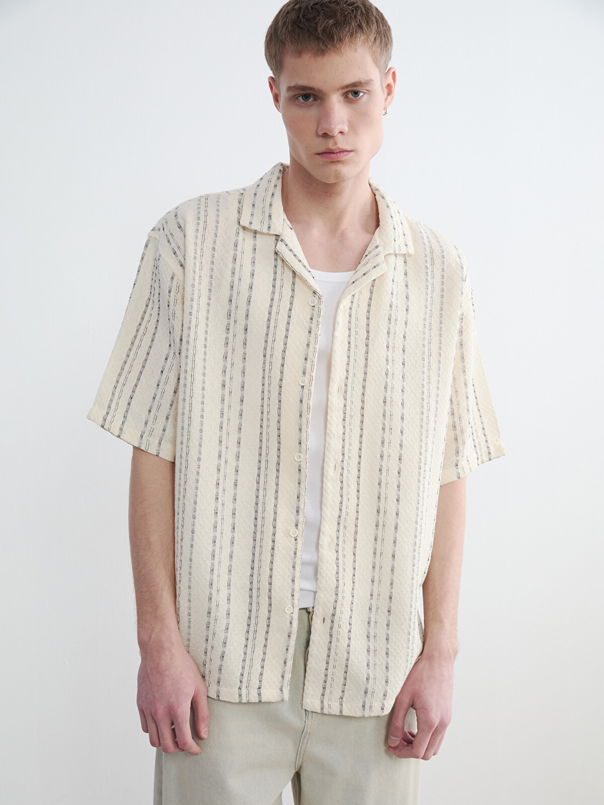 XSIDE Relax Fit Striped Dobby Men's Shirt - S6HV93Z8-LEG | LC Waikiki