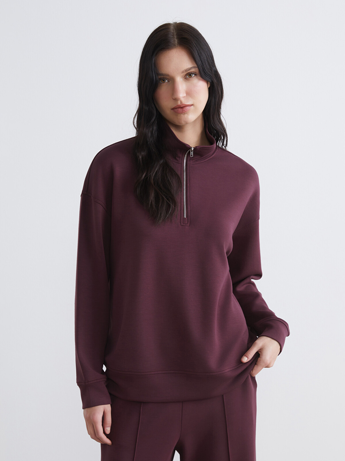 LCW Comfort Dik Yaka Soft Touch Kadın Sweatshirt - S6HY93Z8-HQT | LCW