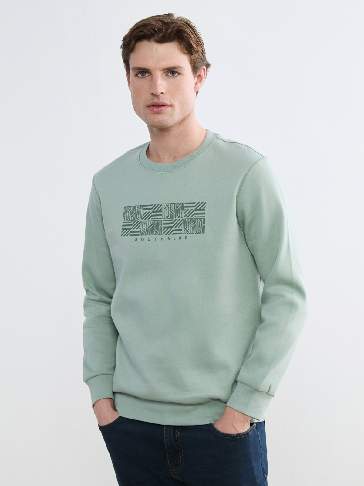 SOUTHBLUE Men's Crew Neck Printed Heavy Sweatshirt - S6I453Z8-GCS