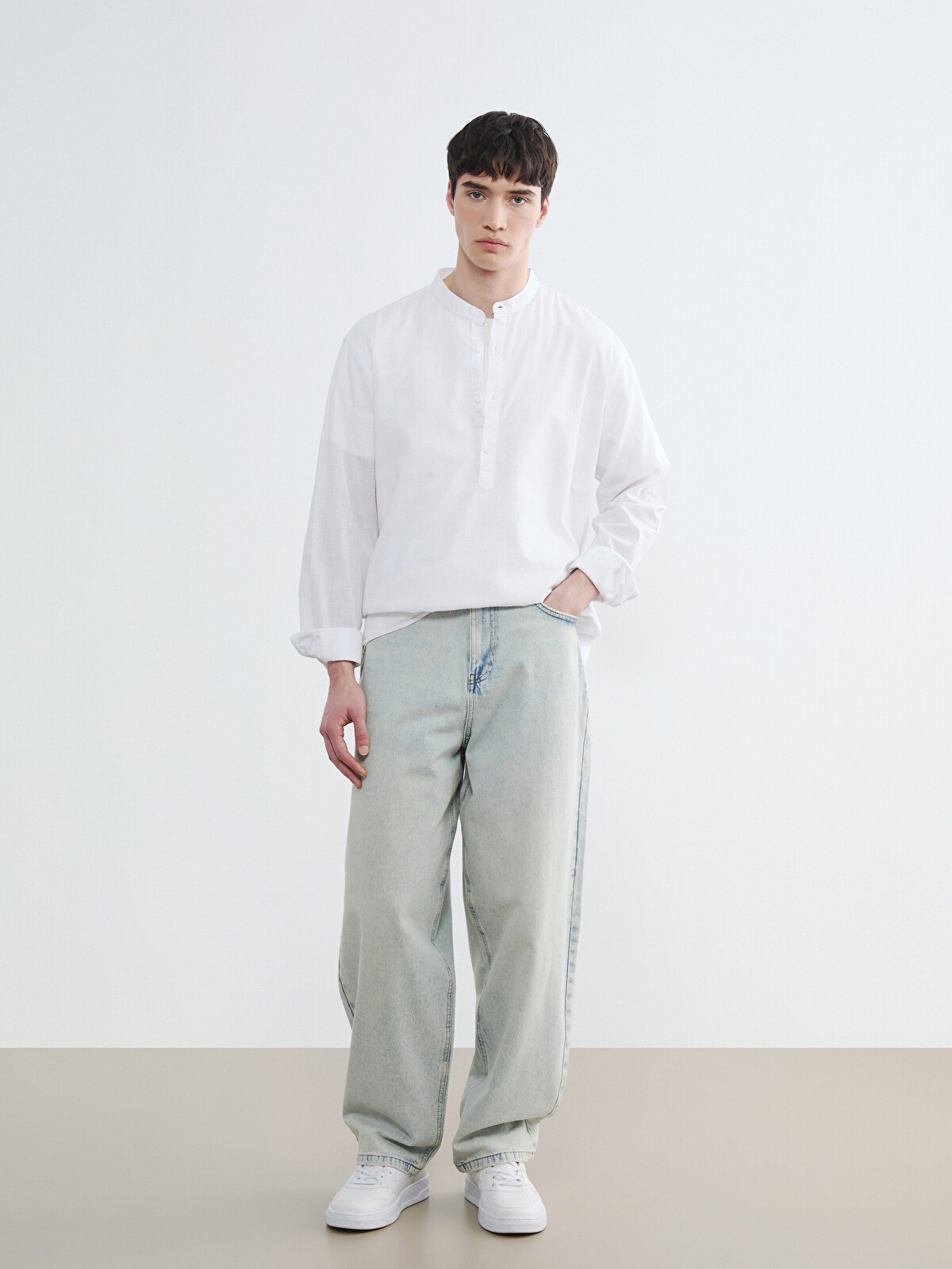 XSIDE Regular Fit Grandad Collar Poplin Men's Basic Shirt