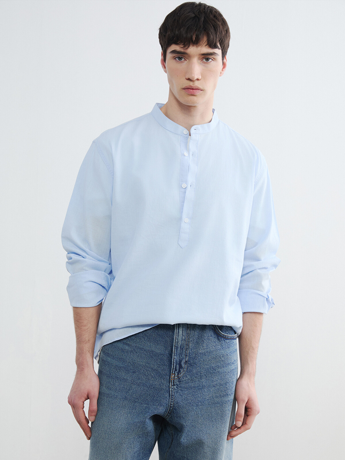 XSIDE Regular Fit Grandad Collar Poplin Men's Shirt - S6I463Z8-YX7
