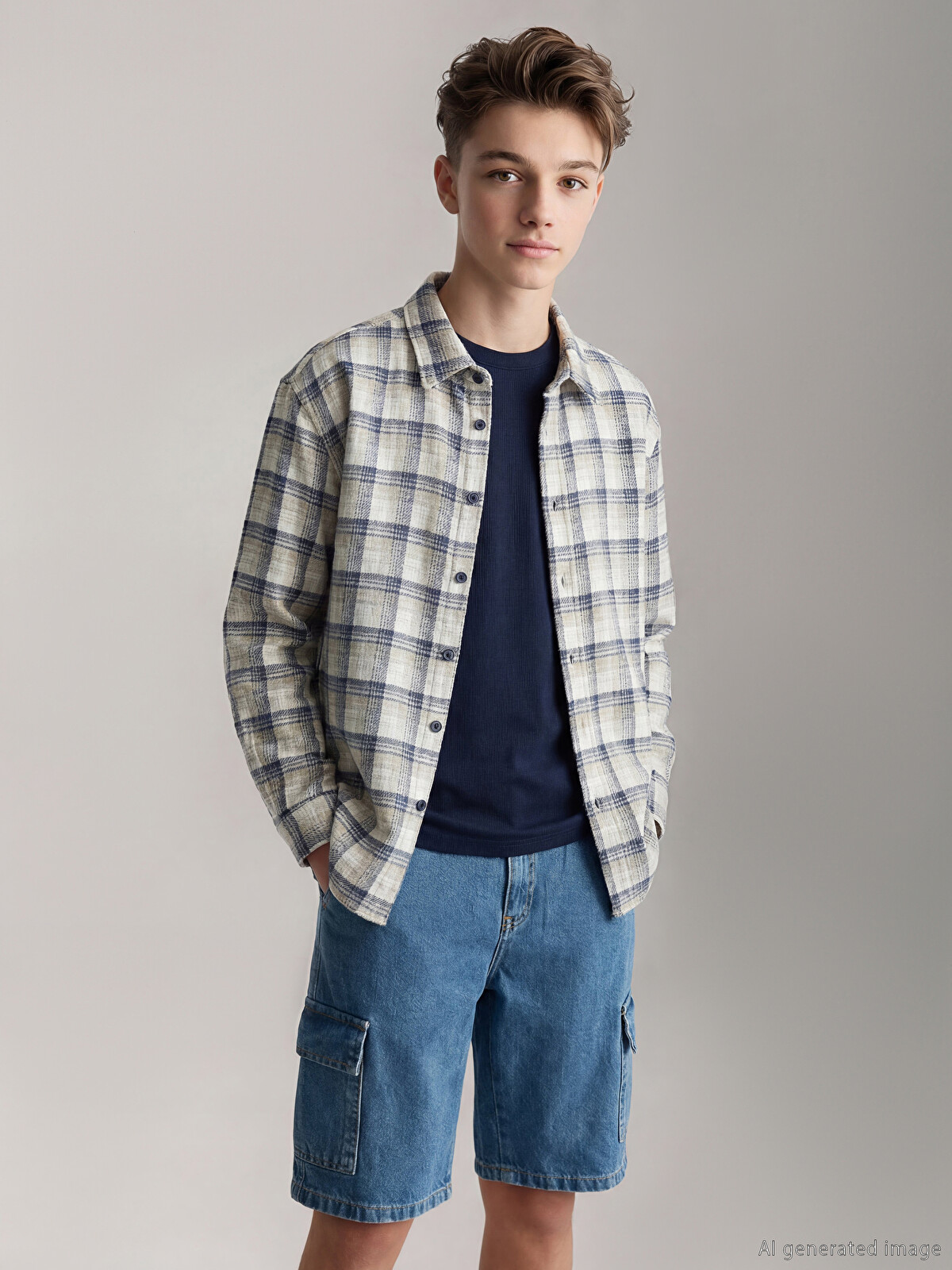 LCW Kids Boys' Plaid Gabardine Shirt - S6I513Z4-LMR | LC Waikiki
