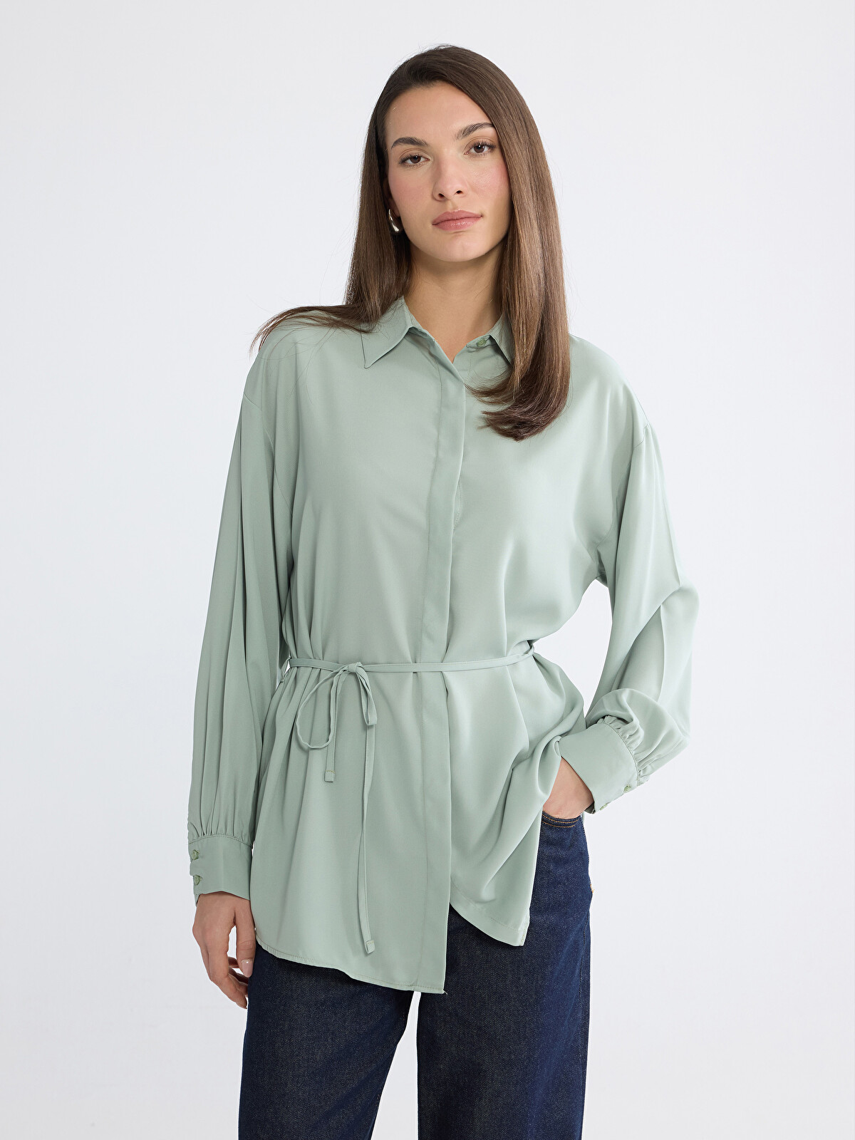 LC WAIKIKI Women's Shirt Tunic with Waist Sash