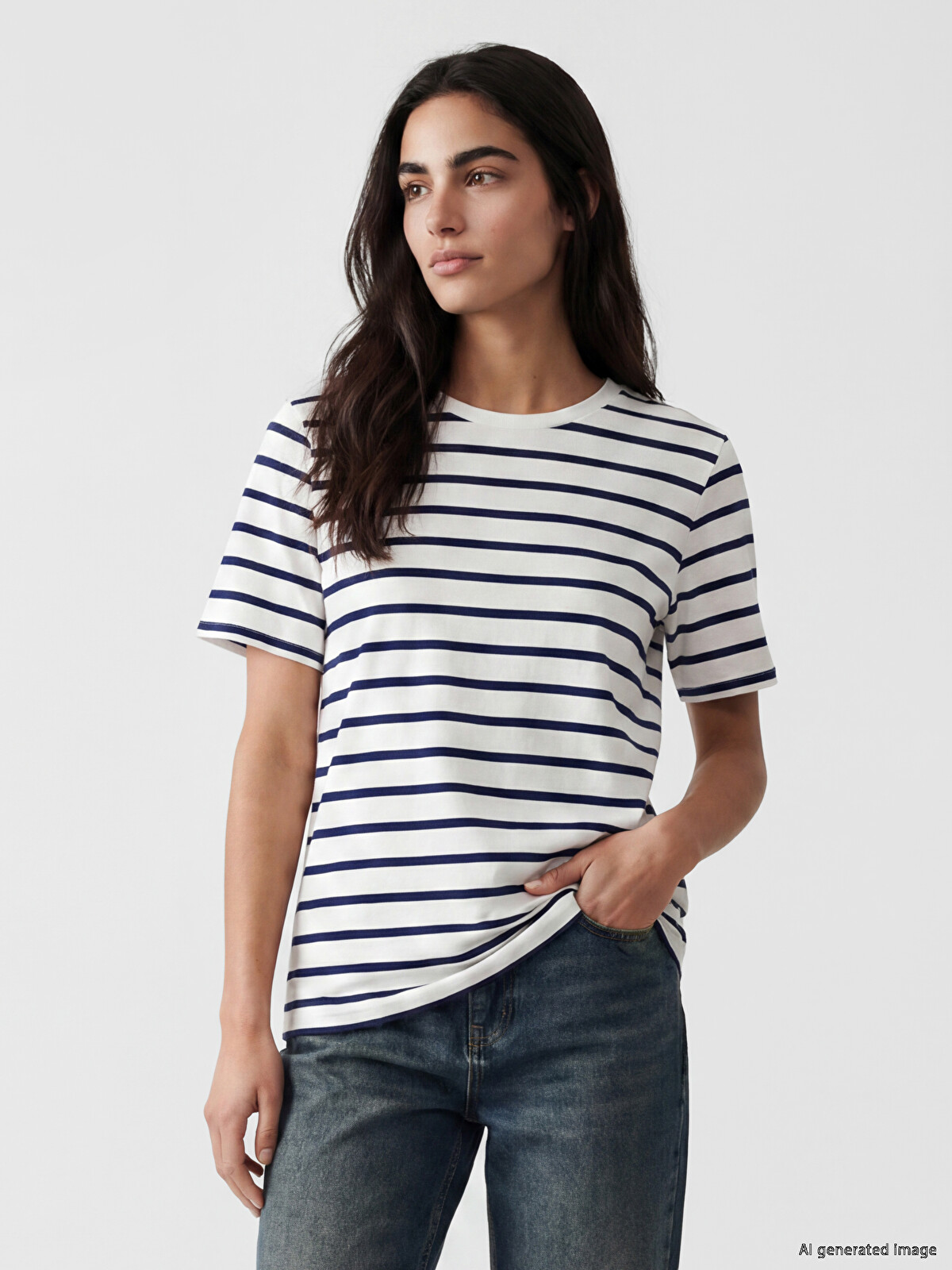 LCWAIKIKI Basic Crew Neck Striped Women's T-shirt - S6IE86Z8-LGS