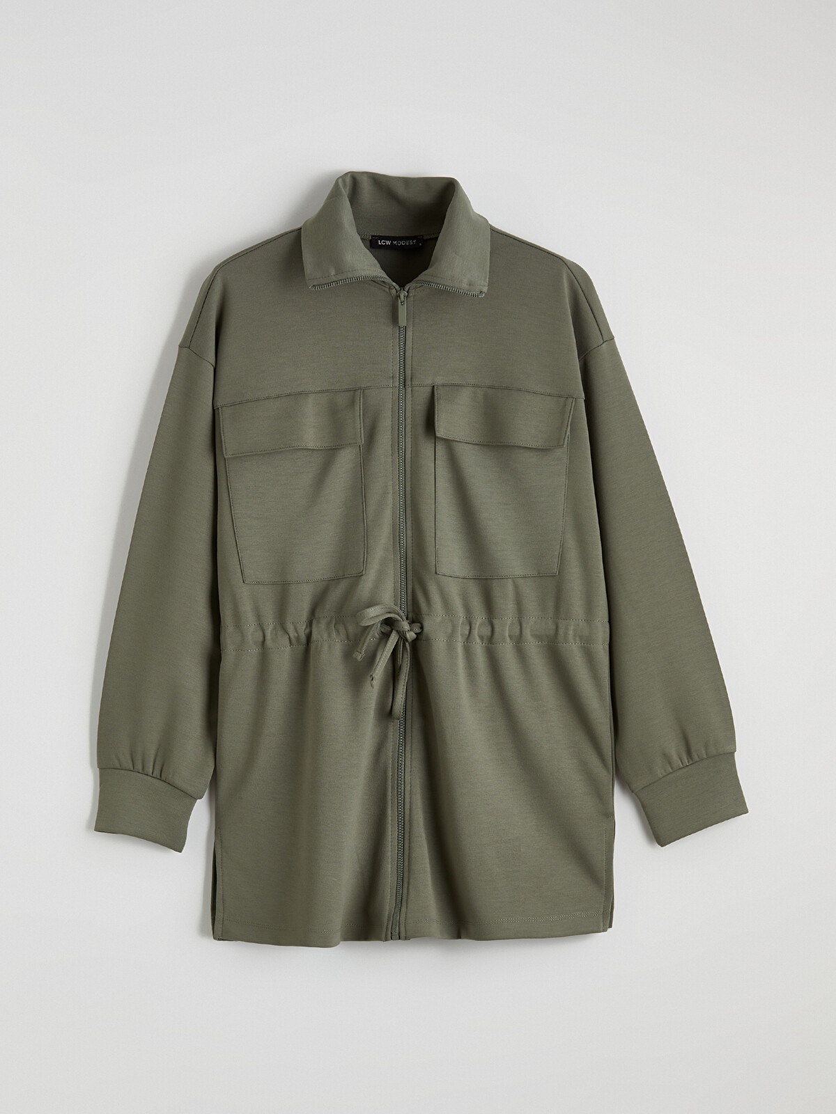 LCW Modest Yeşil Dik Yaka Soft Touch Kadın Fermuarlı Sweatshirt
