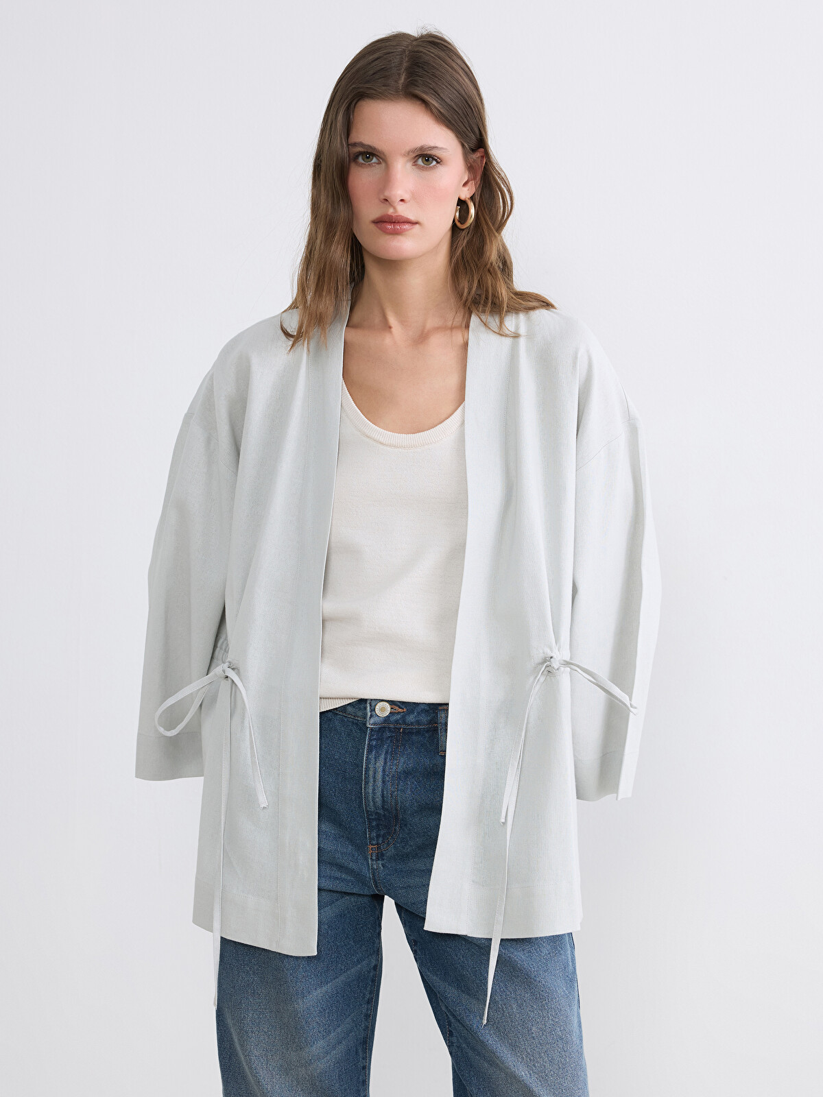 トップス HAKUJI Cotton Linen weather camisole LCW EVERYDAY Shawl Collar Linen Blend Women's Kimono - S6IH99Z8