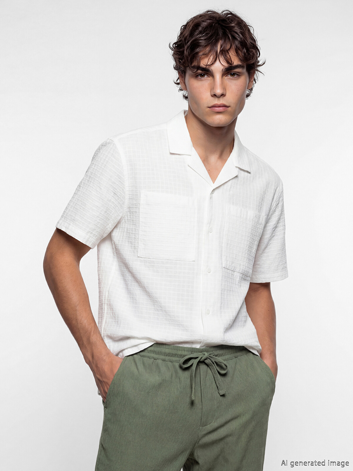 XSIDE Beyaz Loose Fit Erkek Basic Dokulu Gömlek - S6IV44Z8-Q6K | LCW