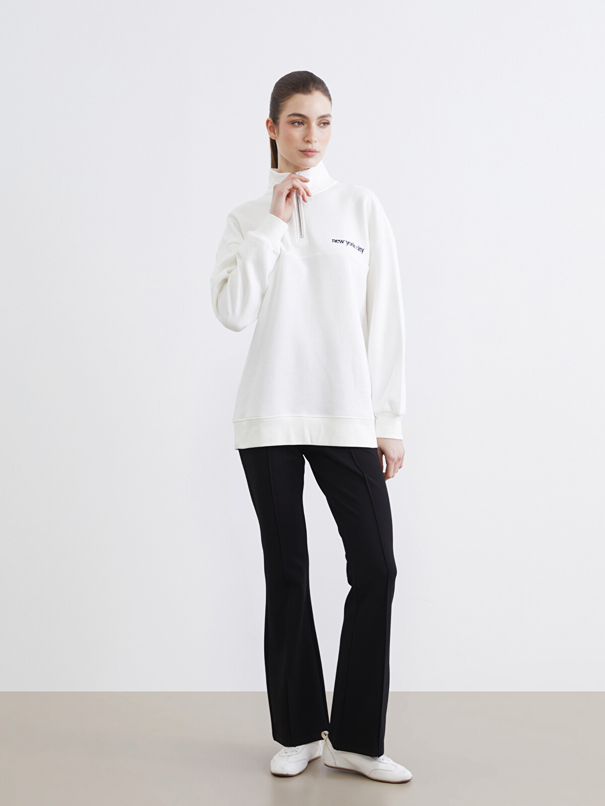 LCW Modest Siyah Dar Fit Kadın İspanyol Paça Pantolon - S6J243Z8