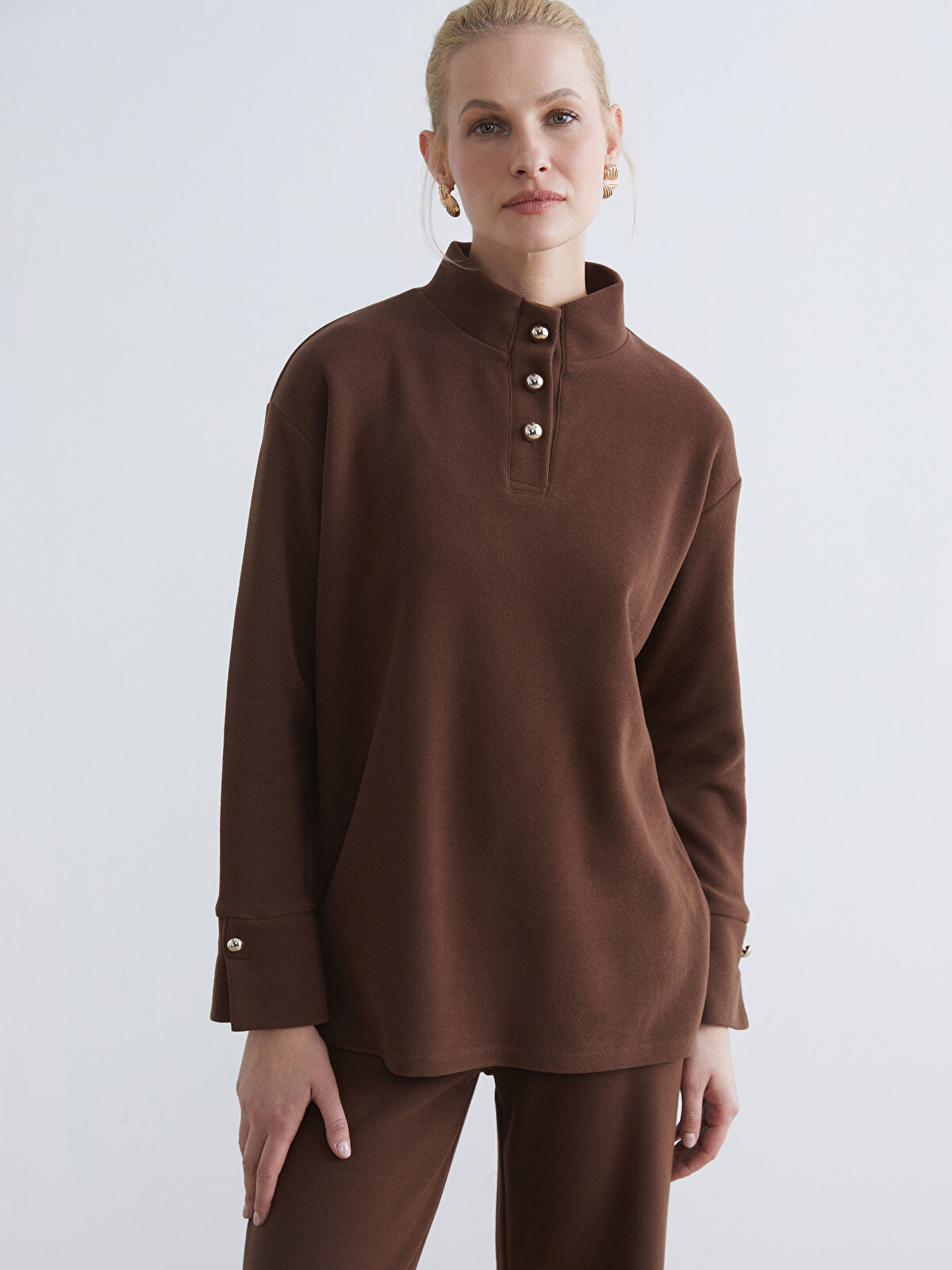 Brownシルク LCW STUDIO Women's High Neck Sweatshirt Tunic - S6J357Z8-L0F - LC