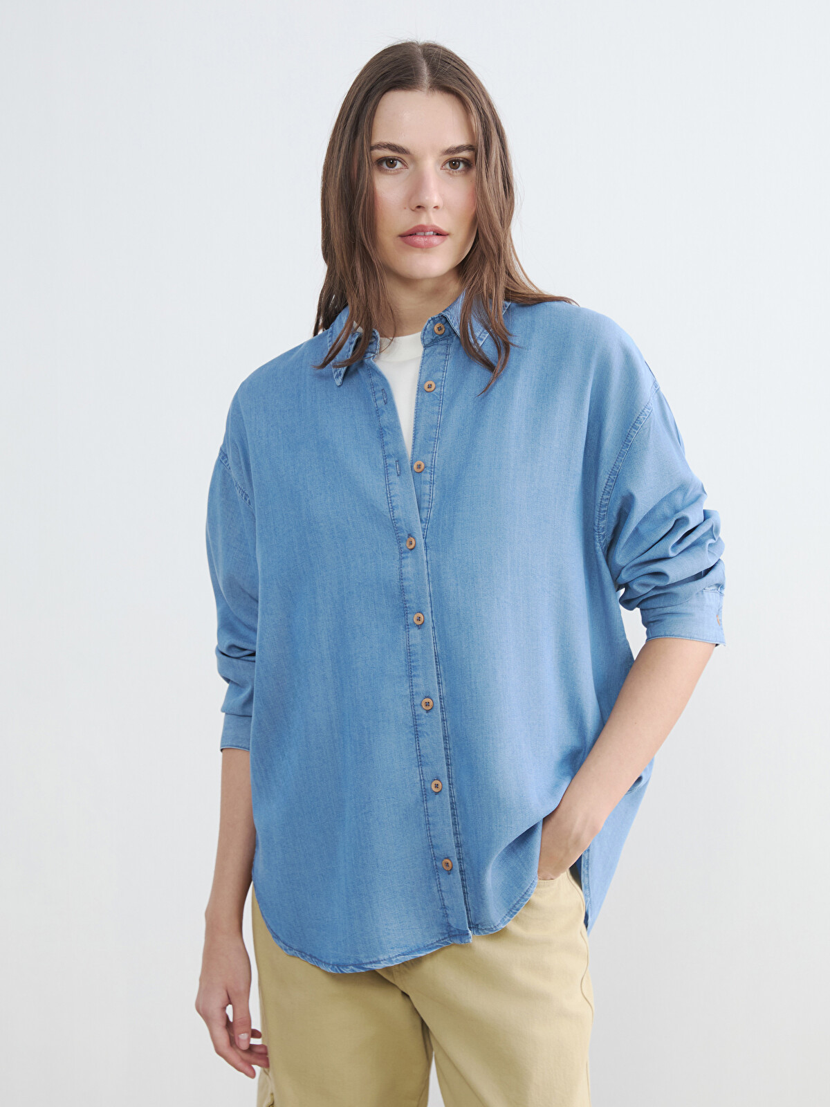 LC WAIKIKI Oversize Kadın Jean Gömlek - S6J557Z8-311 | LC Waikiki