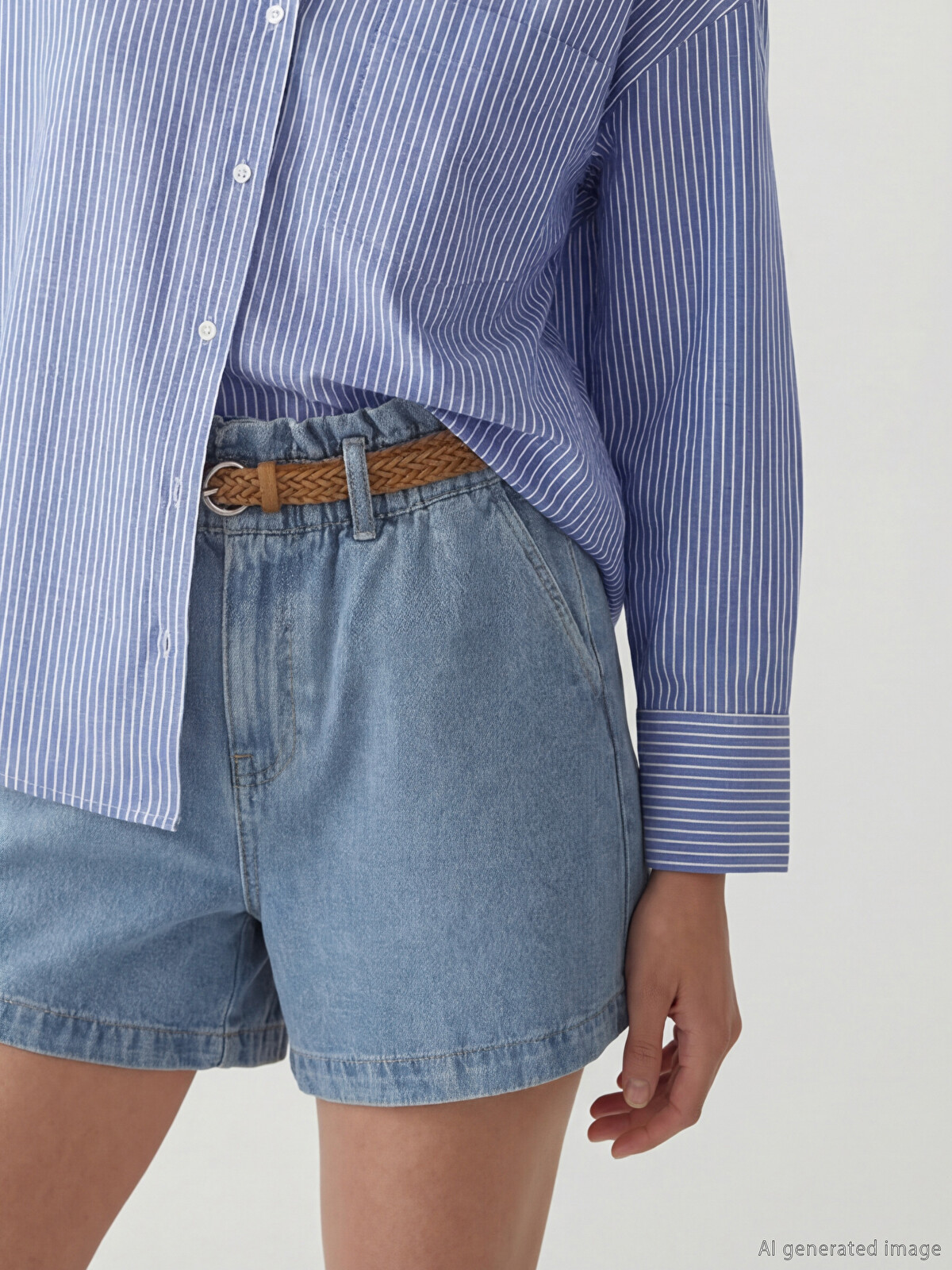 LCW Jeans Elastic Waist Belted Women's Denim Shorts - S6J657Z8-311