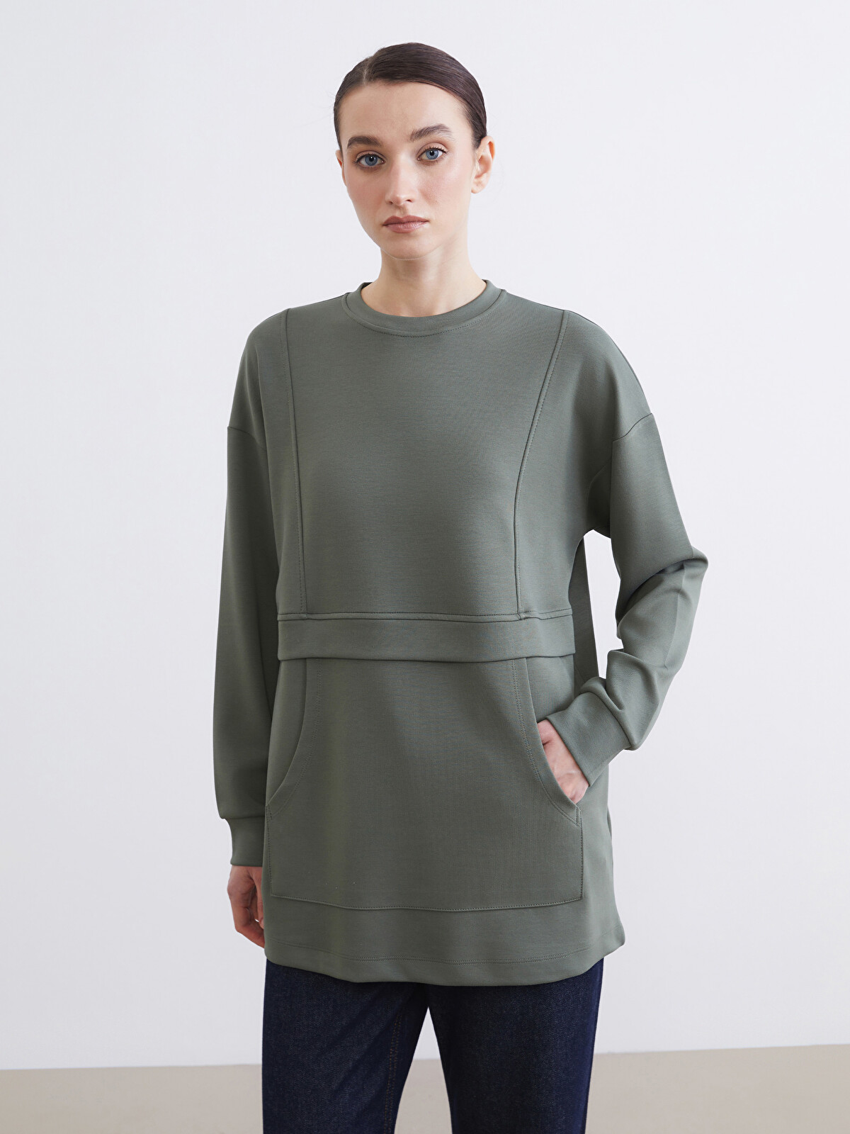 LCW Modest Yeşil Soft Touch Kadın Sweatshirt Tunik - S6JD05Z8-HAU