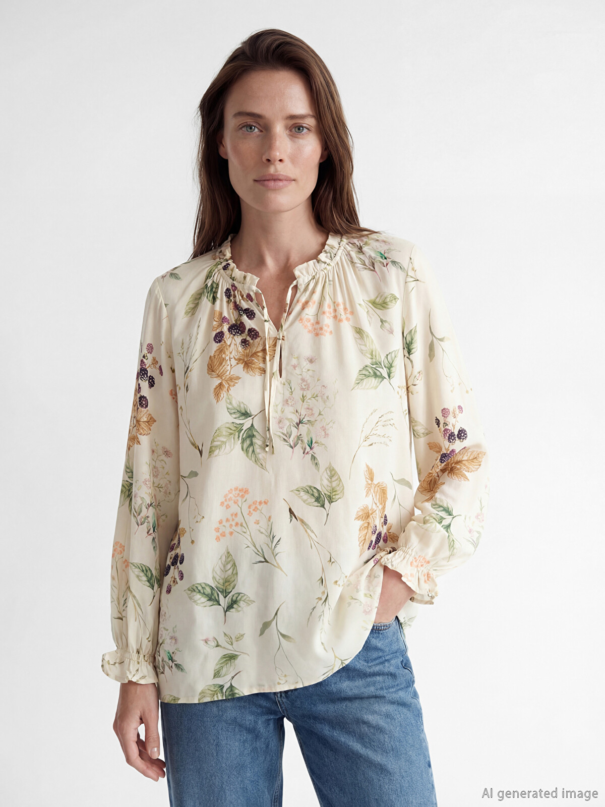 LCW Grace Tie-Neck Floral Blouse