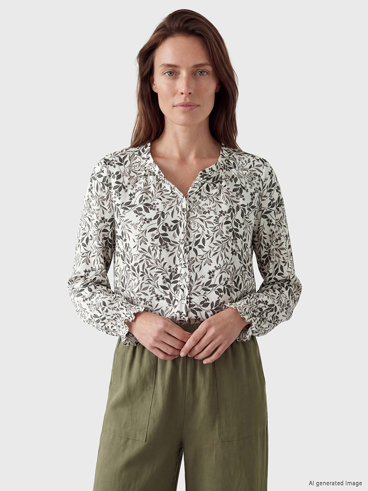 LCW Grace Tie Neck Floral Blouse