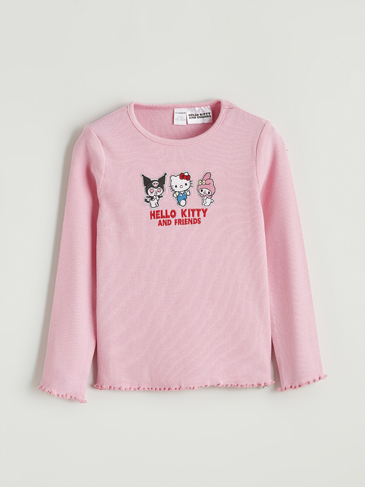 LCW Kids Pembe Bisiklet Yaka Hello Kitty Nakışlı Kız Çocuk Fitilli
