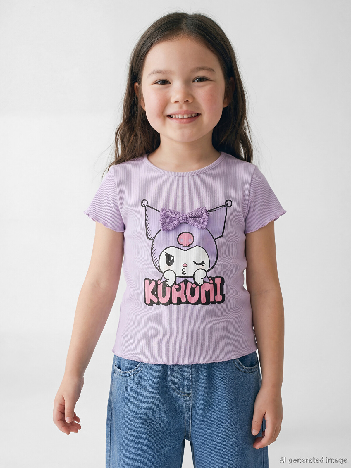 LCW Kids Lila Kuromi Baskılı Kız Çocuk Fitilli Tişört - S6JJ58Z1