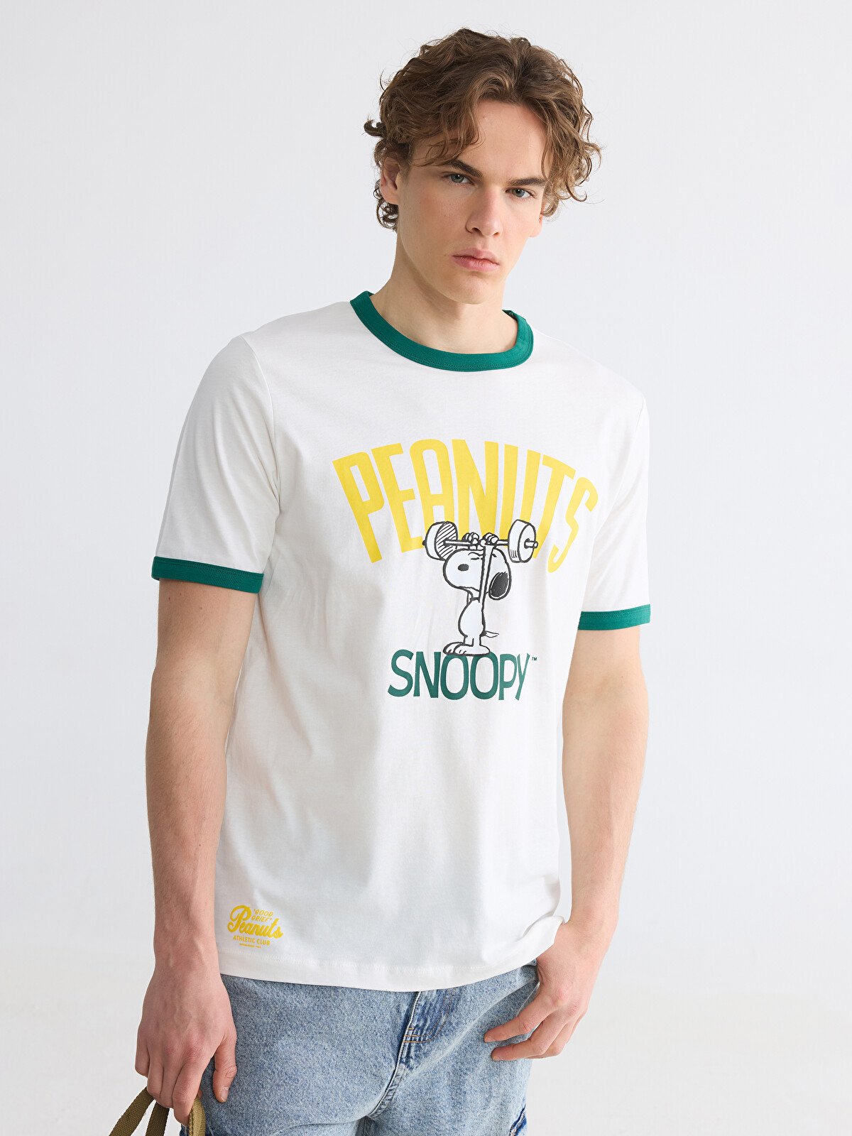 XSIDE Beyaz Bisiklet Yaka Snoopy Baskılı Erkek Tişört - S6JL70Z8