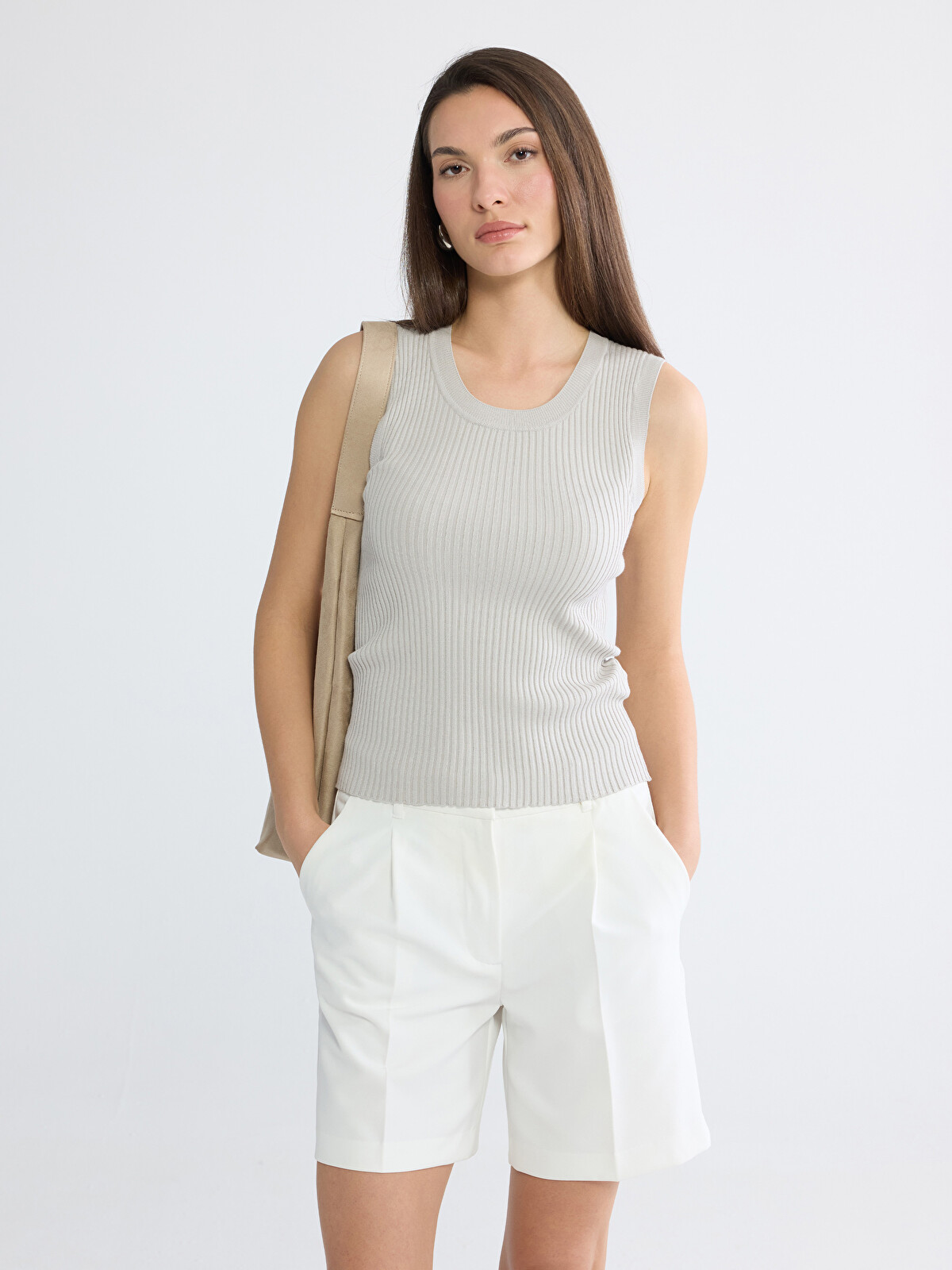 LCW EVERYDAY Crew Neck Ribbed Women's Knitwear Tank Top - S6JL72Z8