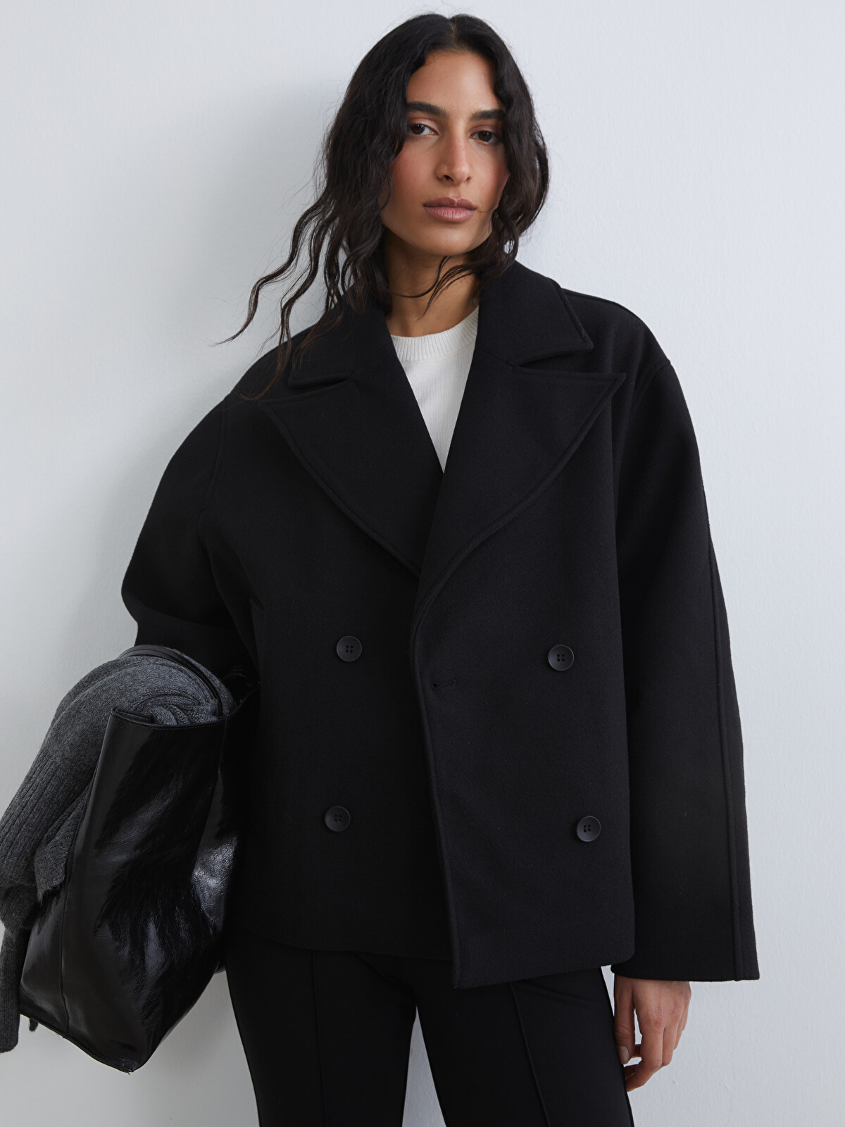 LCW Modest Double Breasted Collar Oversize Women's Cachet Overcoat