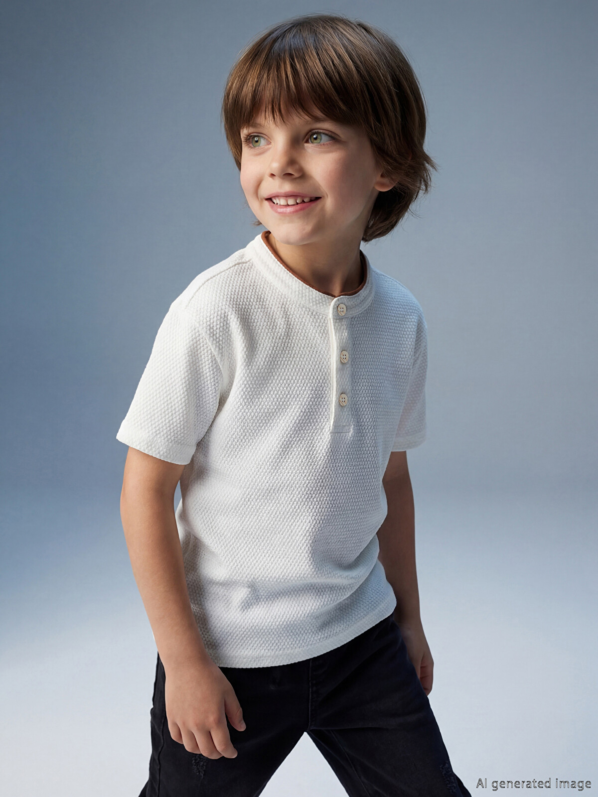 LCW Kids Beyaz Penye Düz Standart & Regular Kısa Kollu Erkek Çocuk